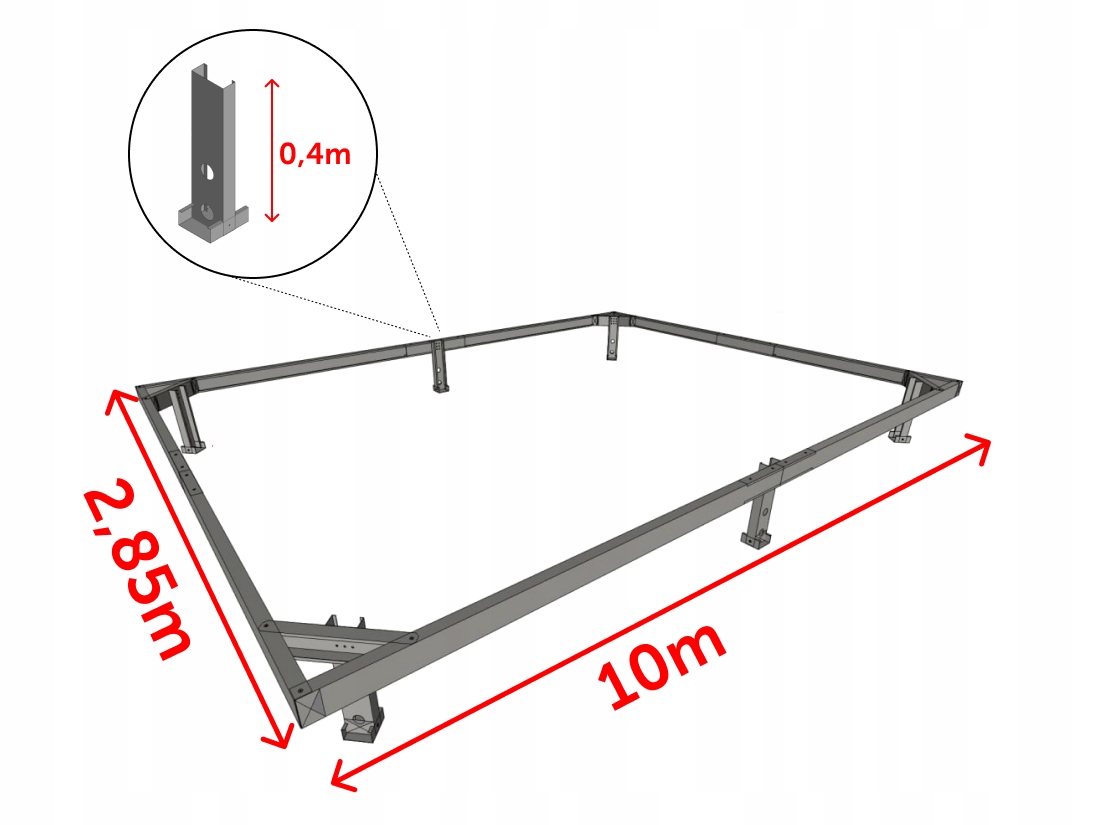 Fundament ocynkowany do szklarnie 2,85x10m stalowy
