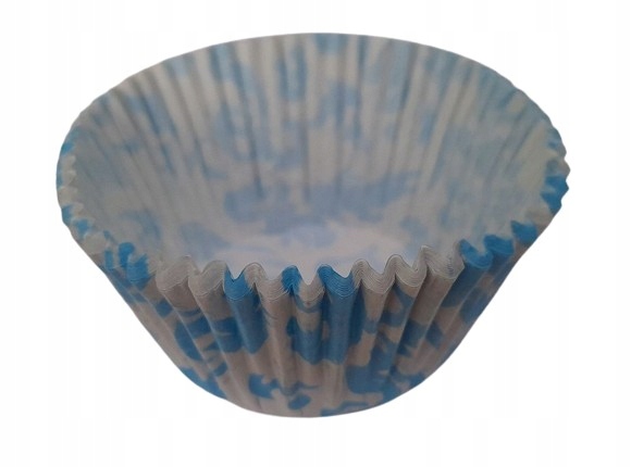 FOREMKI PAPILOTKI do muffinek srebrne w niebieski wzór 50x35 mm 100 szt