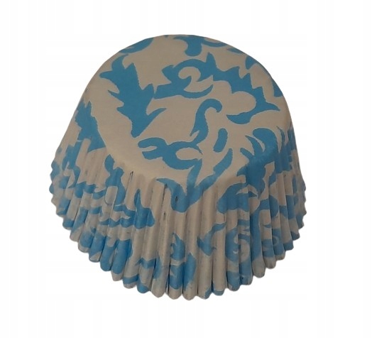 FOREMKI PAPILOTKI do muffinek srebrne w niebieski wzór 50x35 mm 100 szt