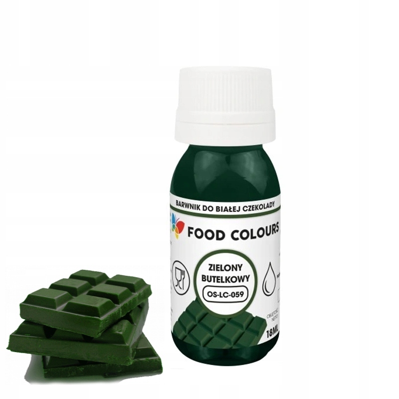 Barwnik Spożywczy Olejowy DO CZEKOLADY i mas tłustych 18ml ZIELONY BUTELKOW