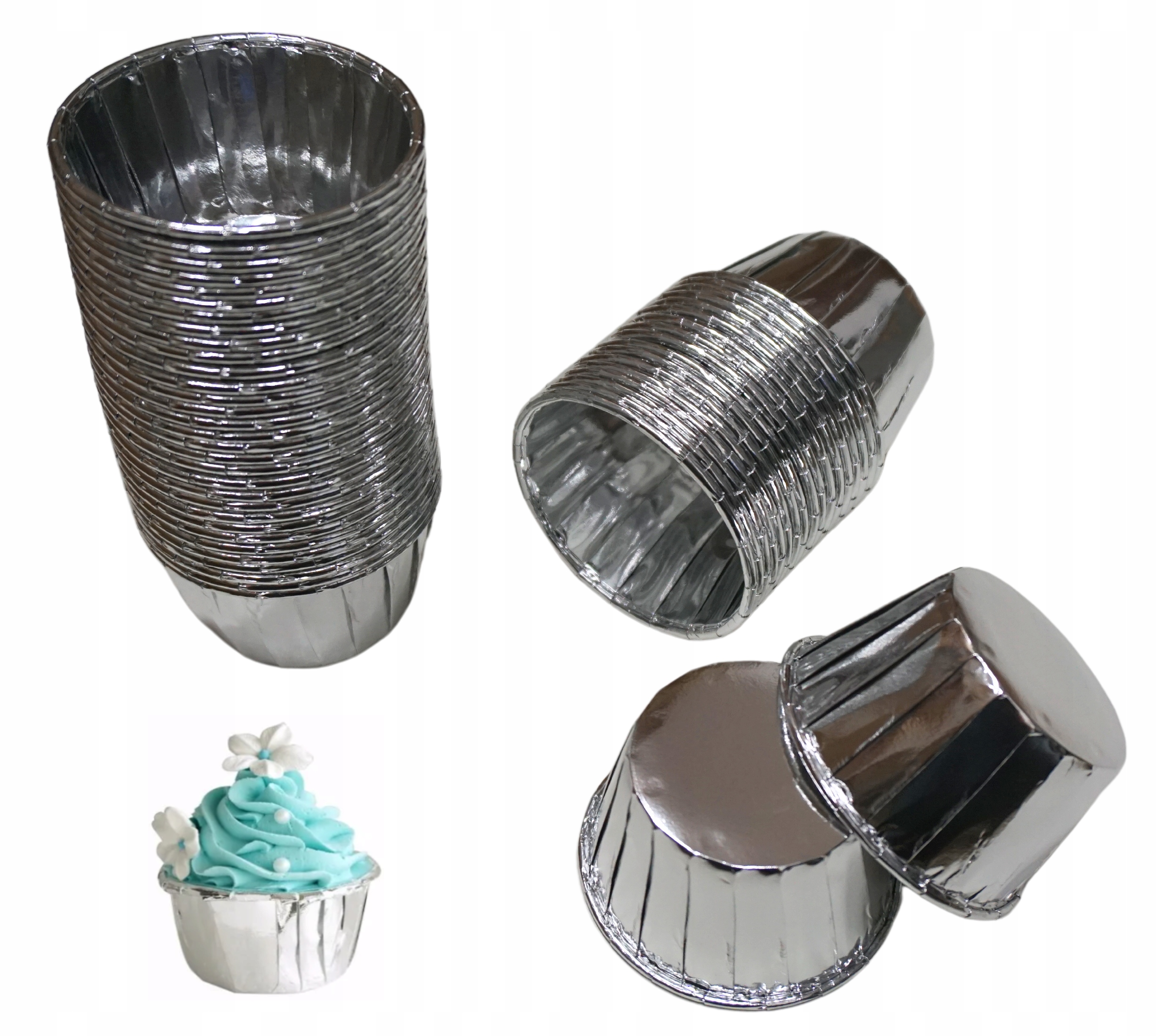 PAPILOTKI FOREMKI do babeczek srebrne 50 szt