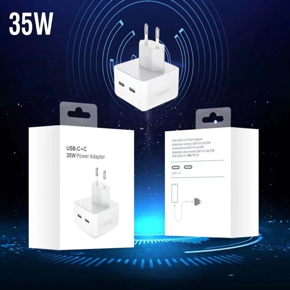 Ładowarka Sieciowa Szybka (35W) Apple do iPhone, iPad, MacBook 2 X USB-C