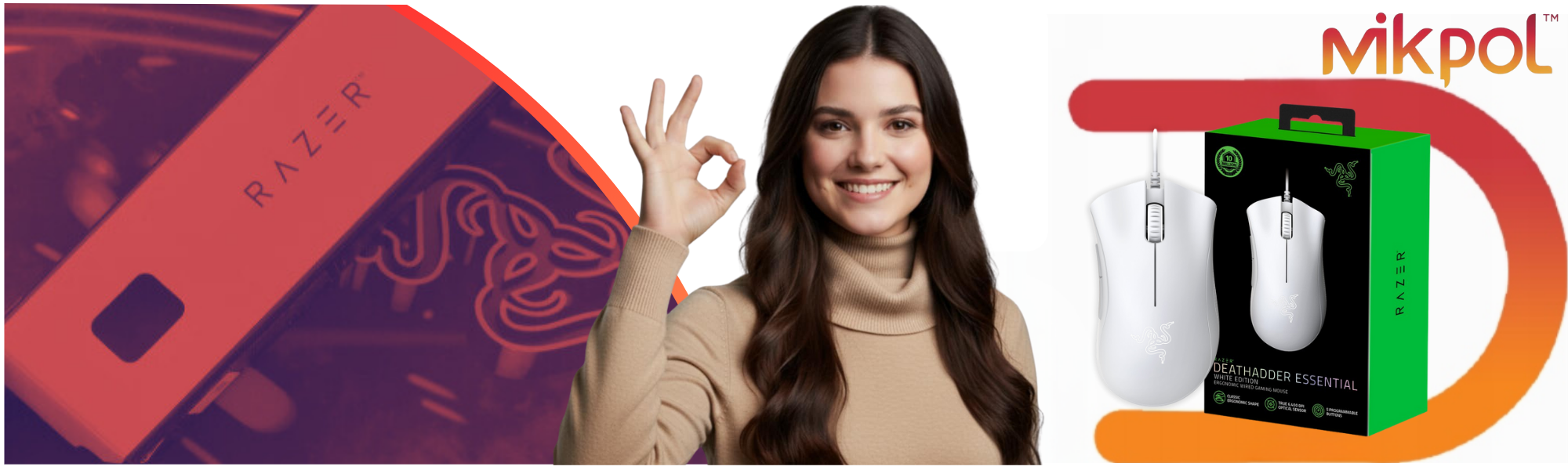 Oryginalna myszka gamingowa Razer DeathAdder Essential Biała
