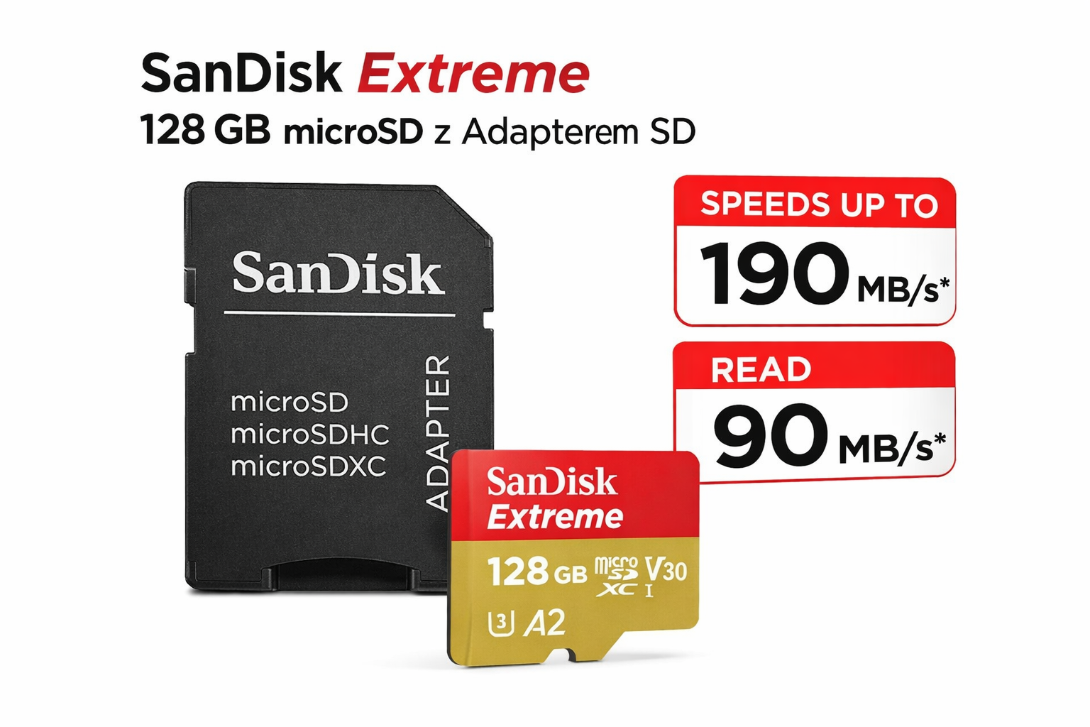 Karta Pamięci SanDisk Extreme 128GB microSD + Adapter SD