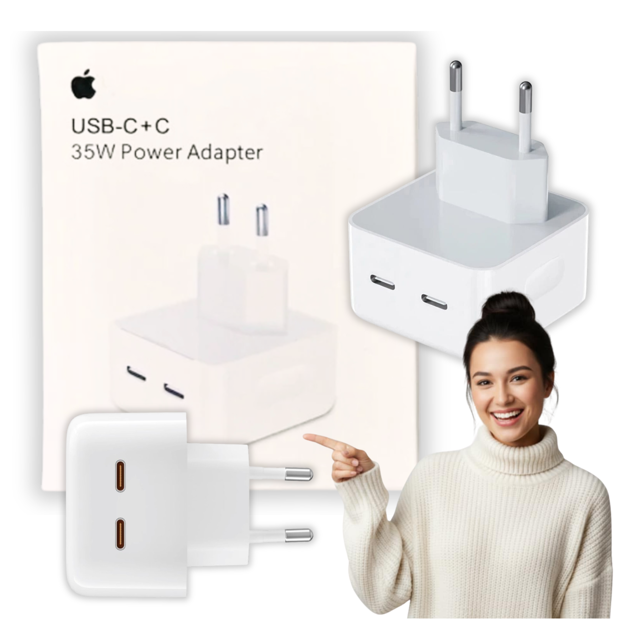 Ładowarka Sieciowa Szybka (35W) Apple do iPhone, iPad, MacBook 2 X USB-C