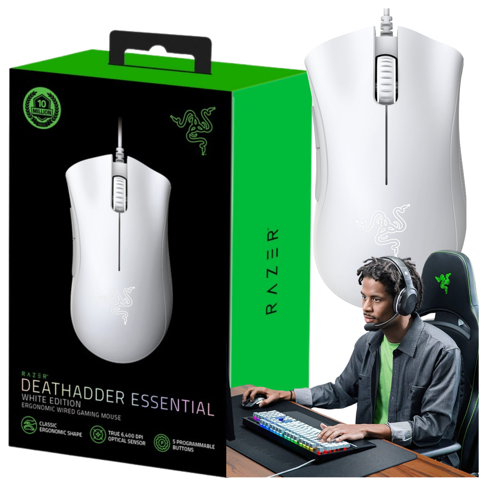 Oryginalna myszka gamingowa Razer DeathAdder Essential Biała