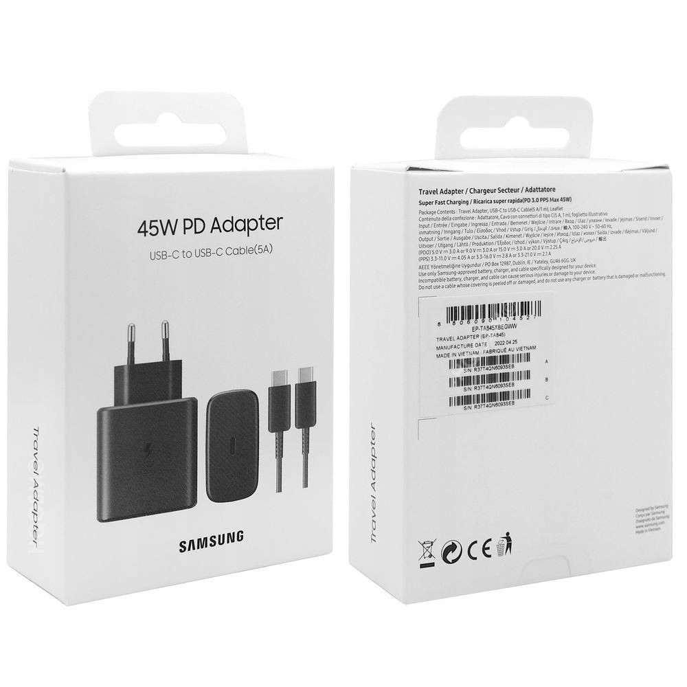 ŁADOWARKA SAMSUNG TA845 45W SZYBKA ORYGINALNA FAST CHARGING CZARNA KABEL USB-C 1m