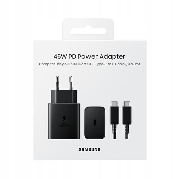 ŁADOWARKA SAMSUNG TA845 45W SZYBKA ORYGINALNA FAST CHARGING CZARNA KABEL USB-C 1m