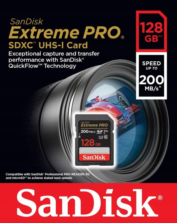 Karta pamięci SANDISK EXTREME PRO 128GB SDXC 200MB/s V30
