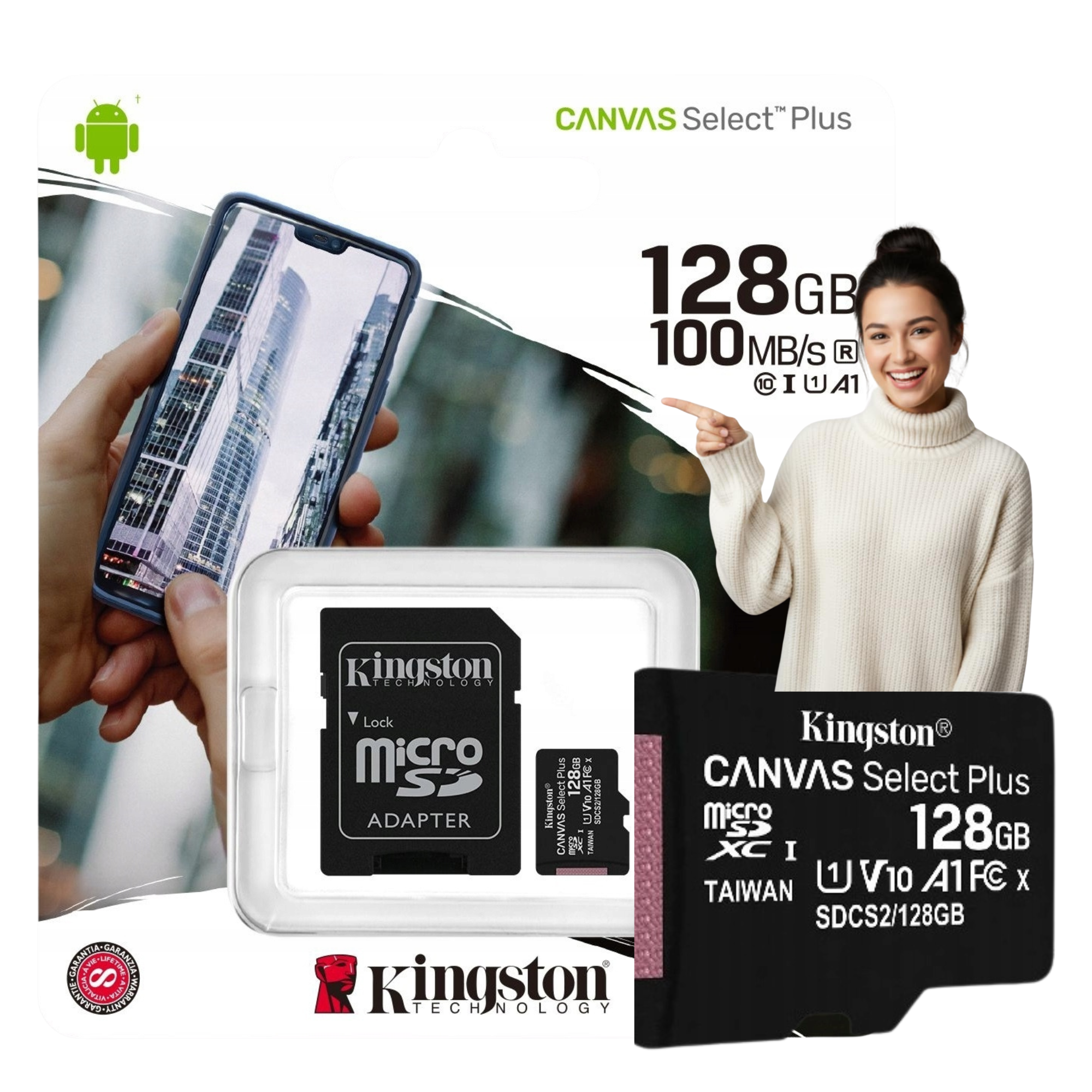 Karta pamięci 128GB Micro SD KINGSTON SDCS2 C10 V10 A1 100Mb/s Adapter