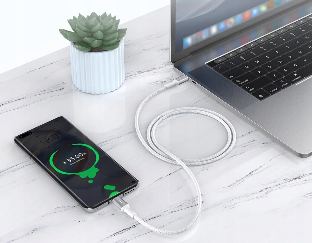 Kabel Korgy USB typ C - USB typ C 1,2 m biały