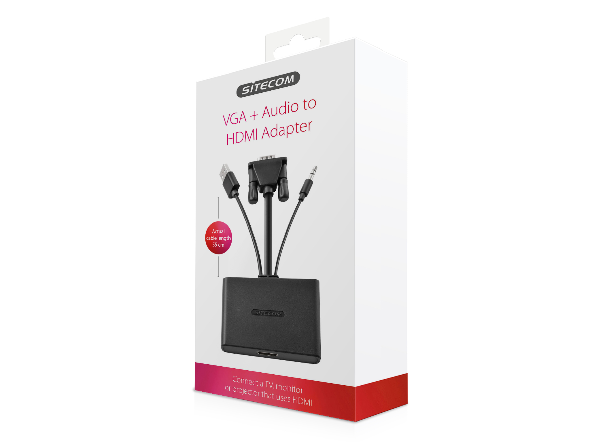 Sitecom CN-352 przejściówka VGA HDMI + USB 2.0 + 3.5 mm Czarny