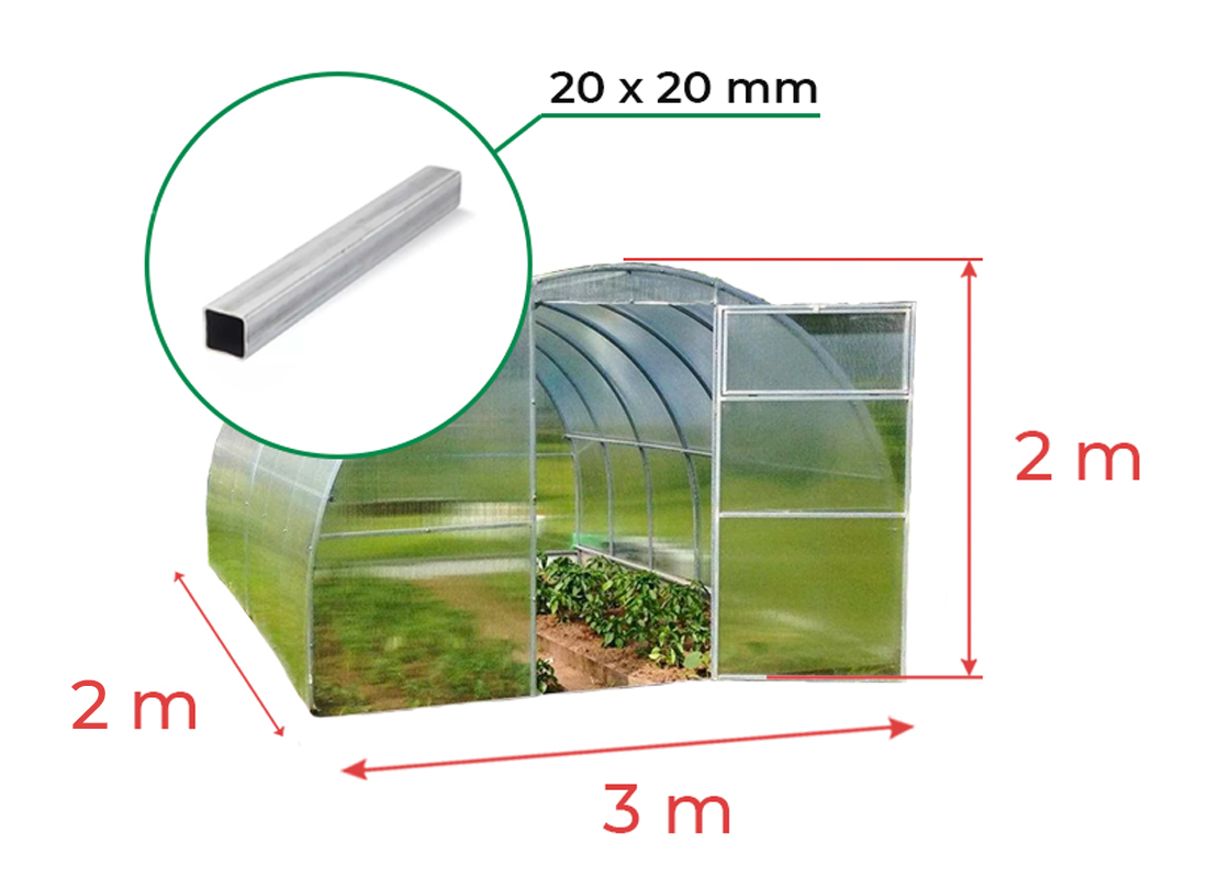 Szklarnia STANDARD Plus 20x20 3х2m 4mm