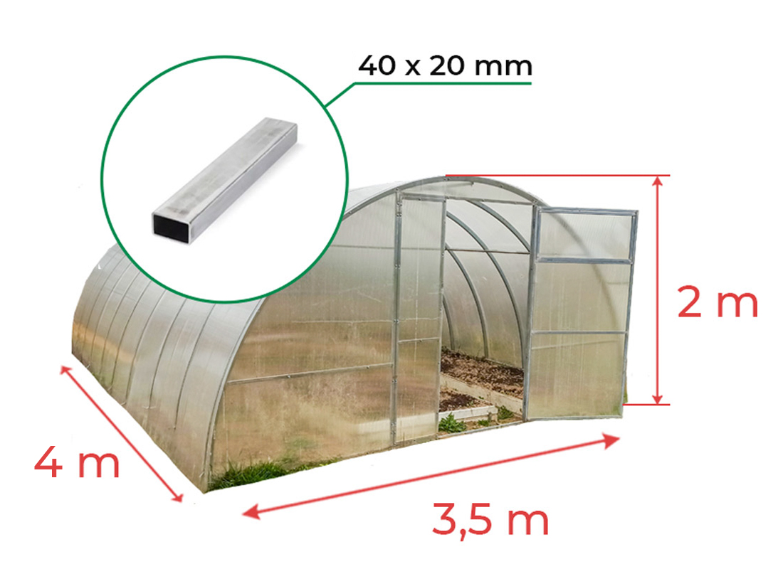SZKLARNIA z POLIWĘGLANU 3,5x4m OCYNK TUNEL 40x20mm