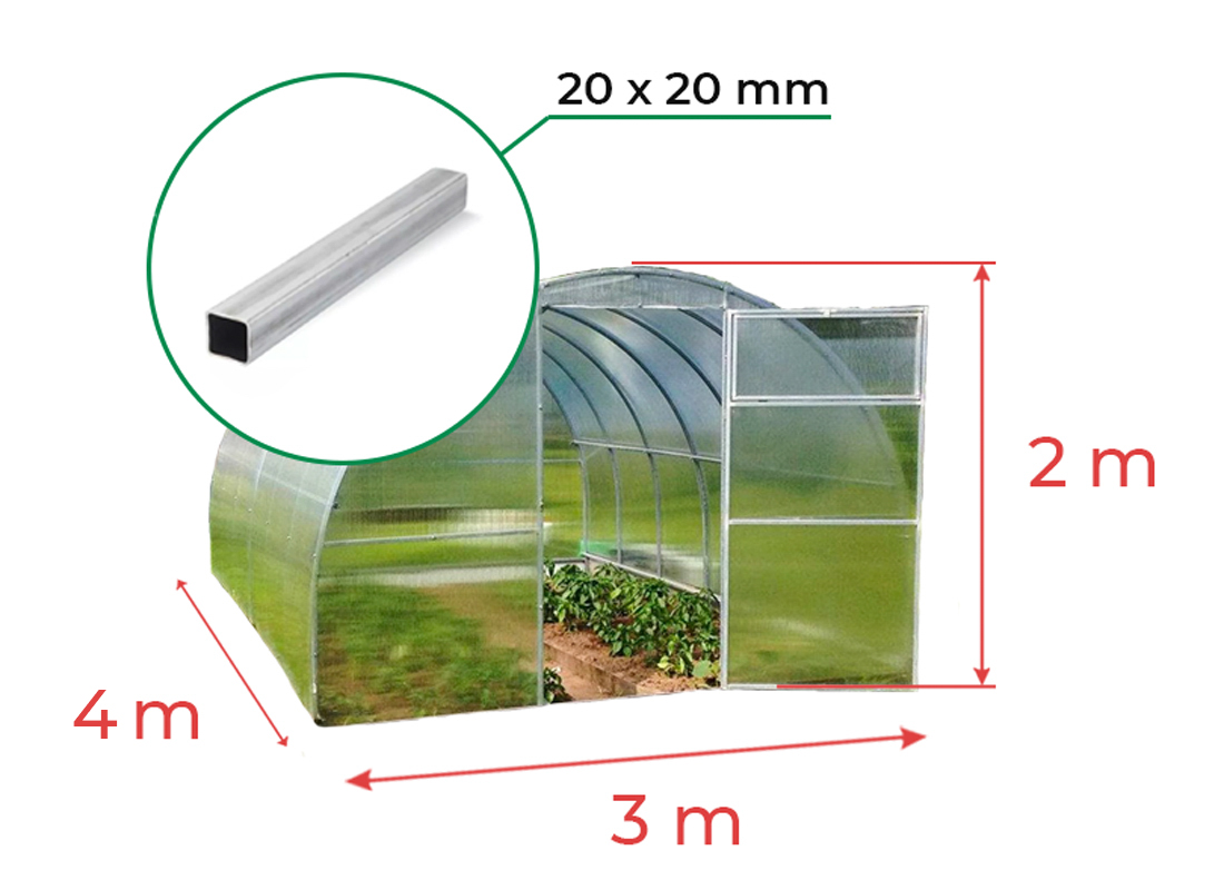 Szklarnia STANDARD Plus 20x20 3х4m 6mm