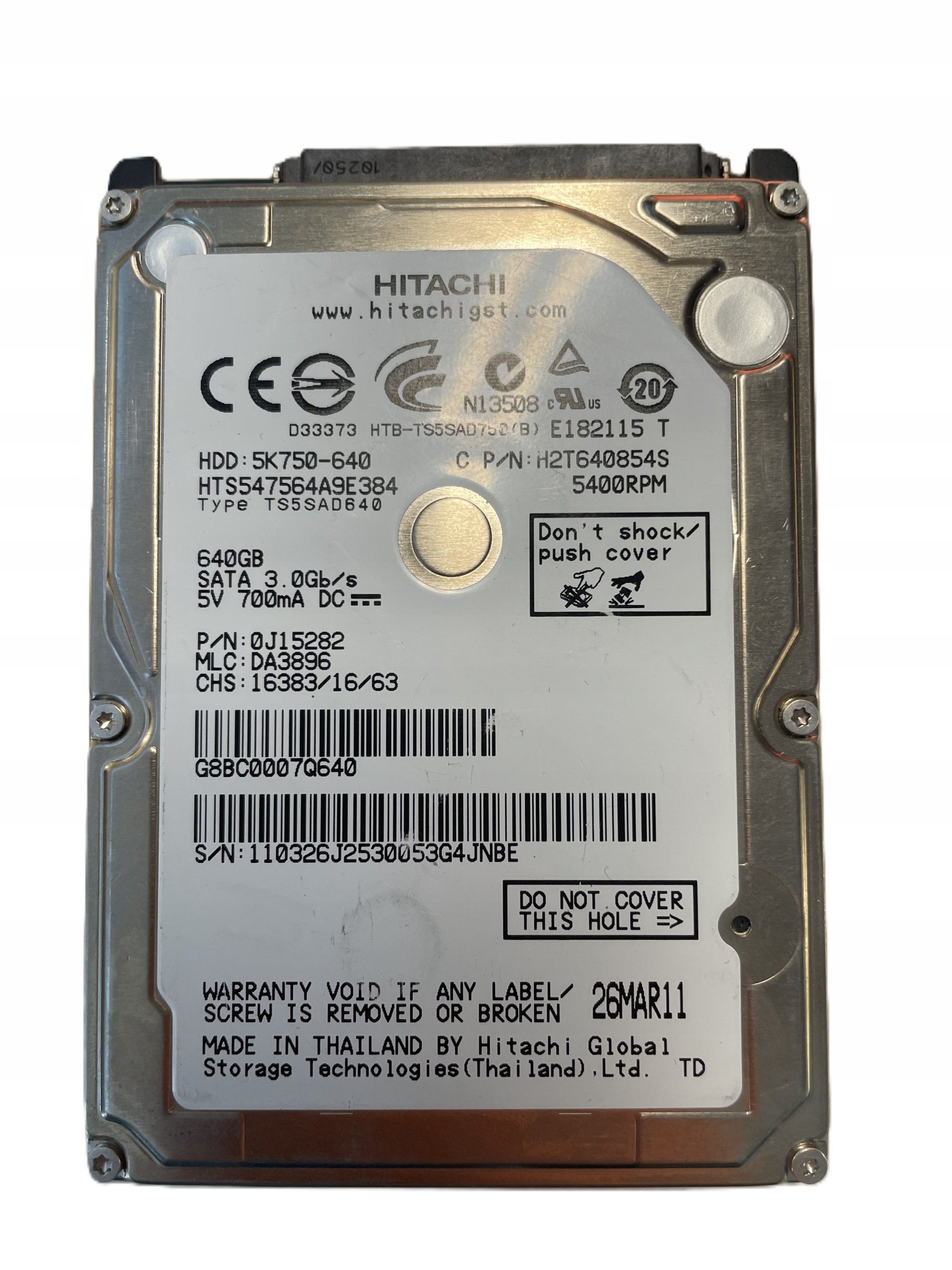 Dysk twardy HGST 5K750-640 HTS547564A9E384 640GB 2,5" MLC: DA3896 — zdjęcie 3