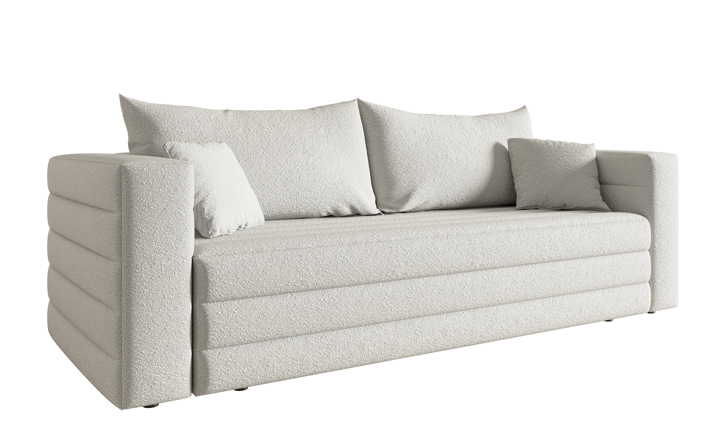 Kanapa rozkładana trzyosobowa Lilla kremowa z pojemnikiem boucle nogi czarne - zdjęcie 1