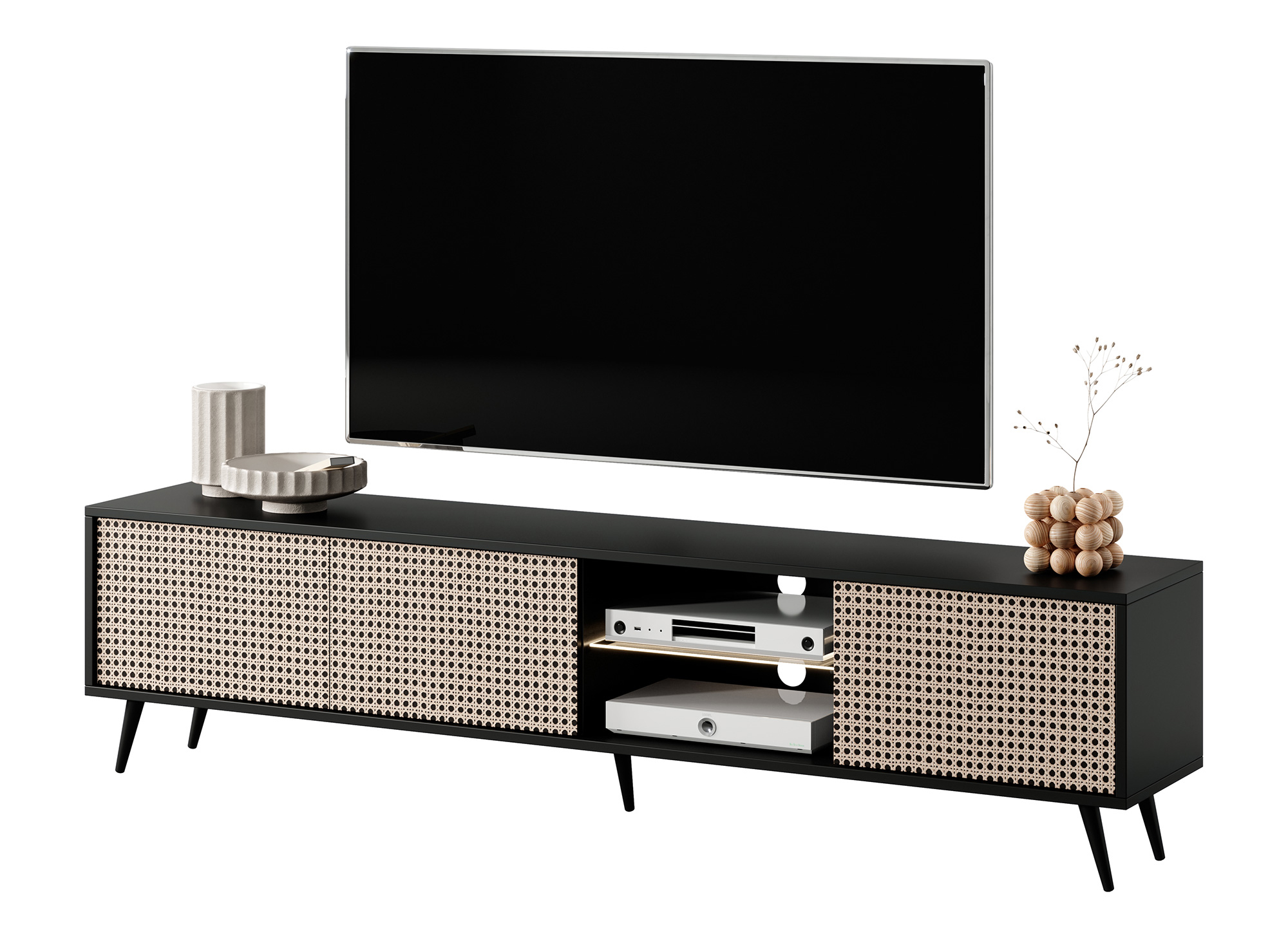 Szafka RTV Bello 175 cm plecionka wiedeńska na czarnych nogach - zdjęcie 1