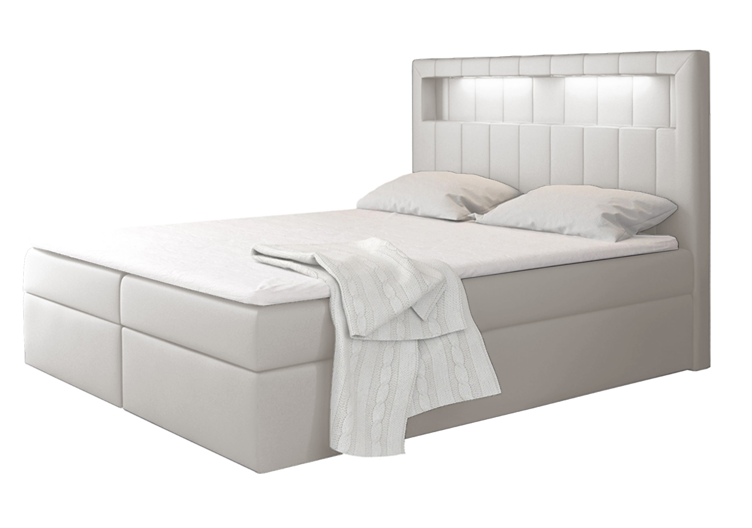 Łóżko kontynentalne Liarchil 140x200 z dwoma pojemnikami, materacem i topperem jasnoszare hydrofobowe - zdjęcie 1