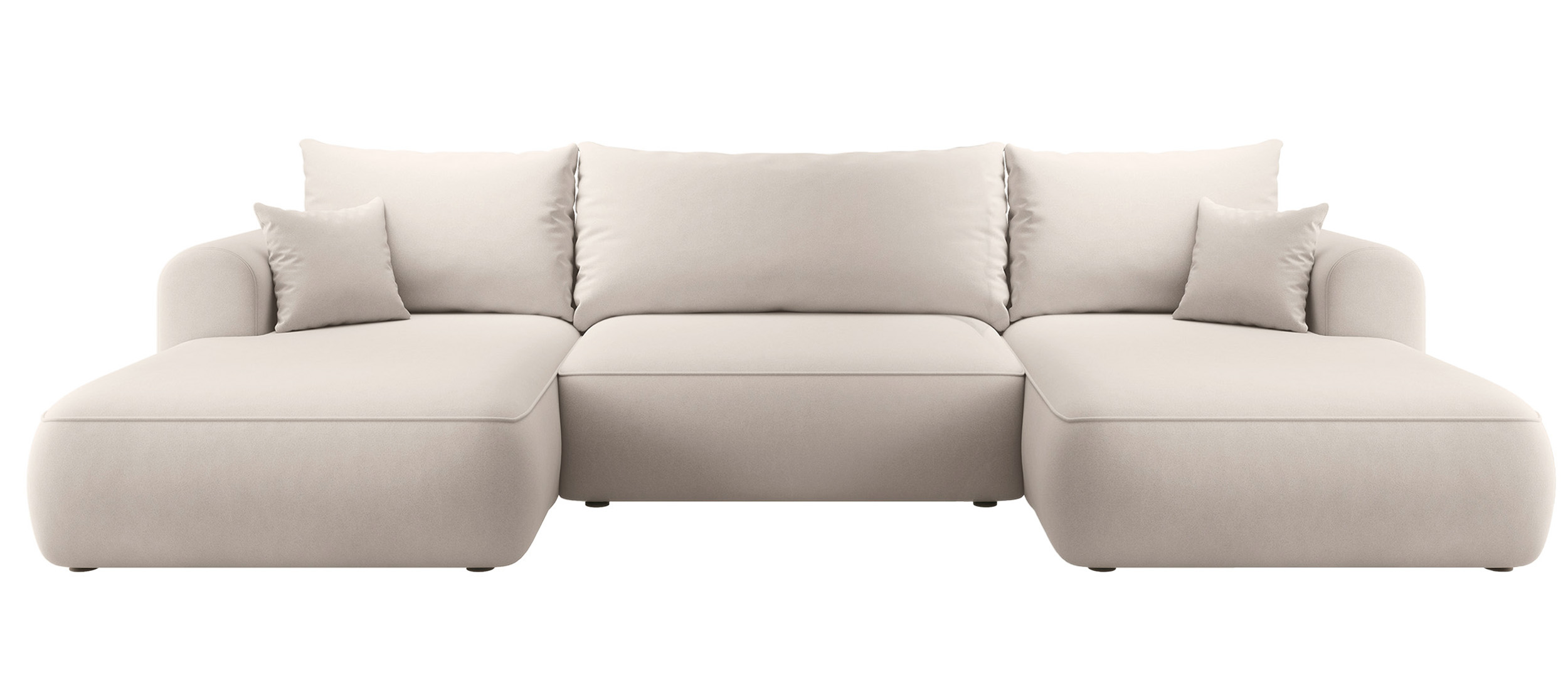 Narożnik z funkcją spania Ovo U-kształtny z pojemnikiem kremowy welur łatwoczyszczący uniwersalny