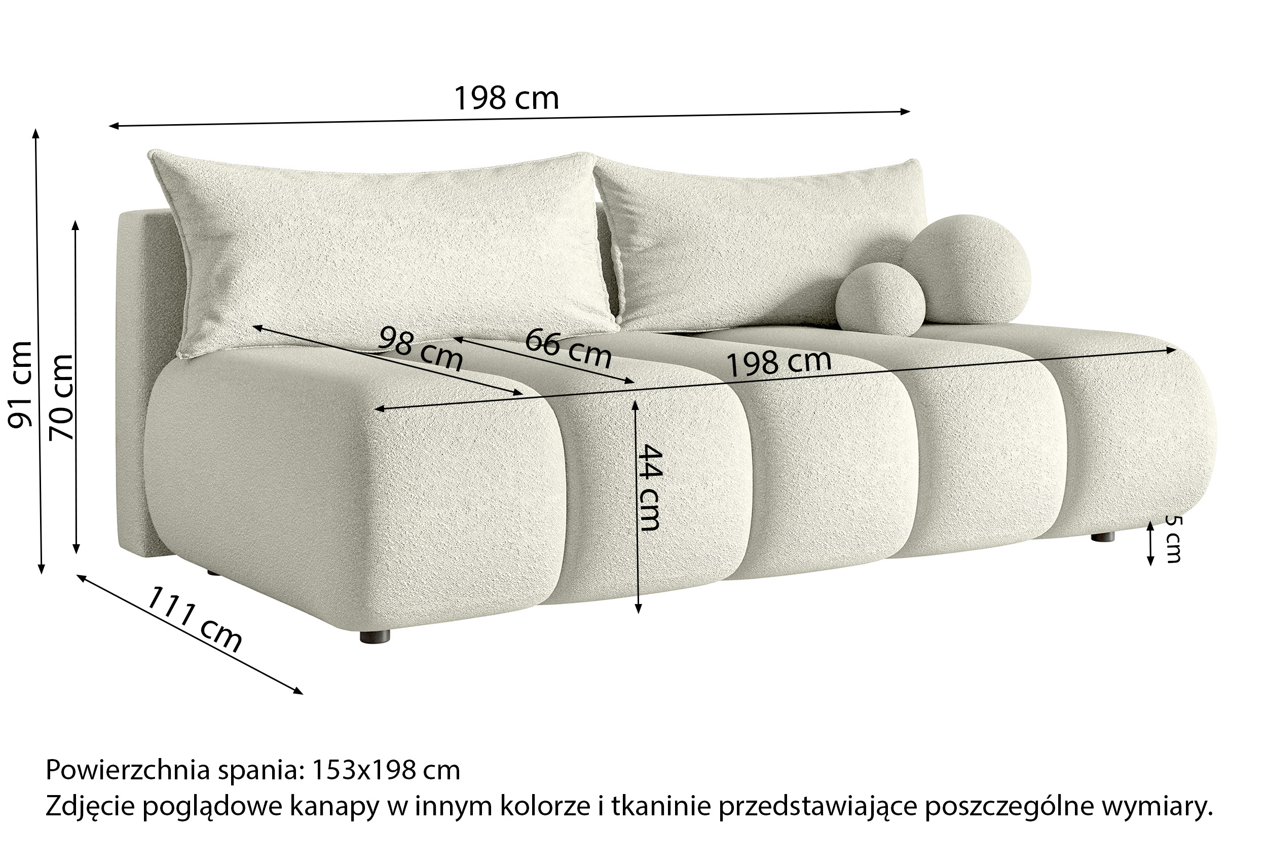Kanapa trzyosobowa Dandelino Mini z funkcją spania jasnobeżowa szenil