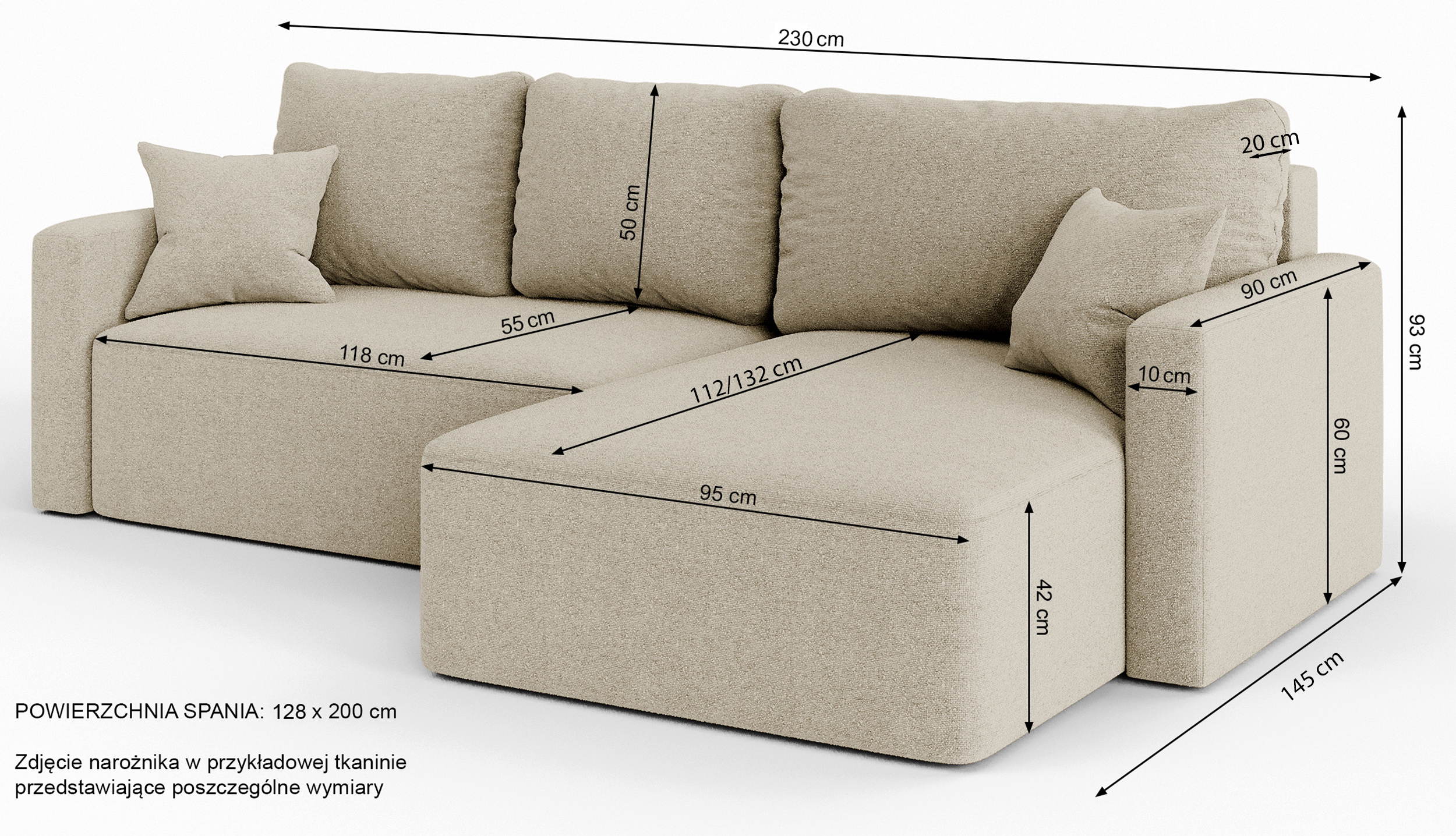 Narożnik z funkcją spania Haldi L-kształtny lewostronny z pojemnikiem jasnoszary sztruks