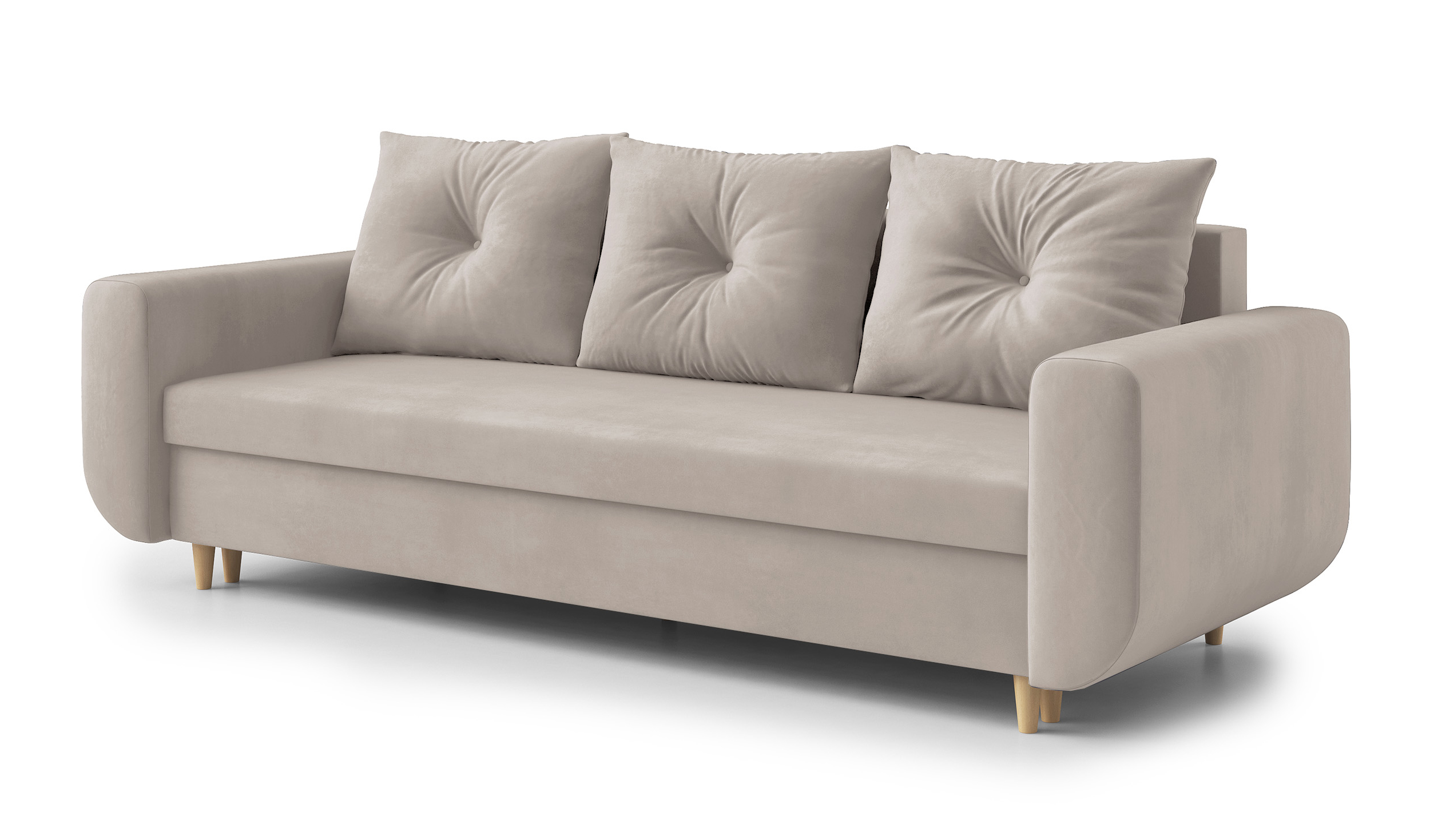 Kanapa rozkładana Chesby z pojemnikiem szarobeżowa welur - zdjęcie 1