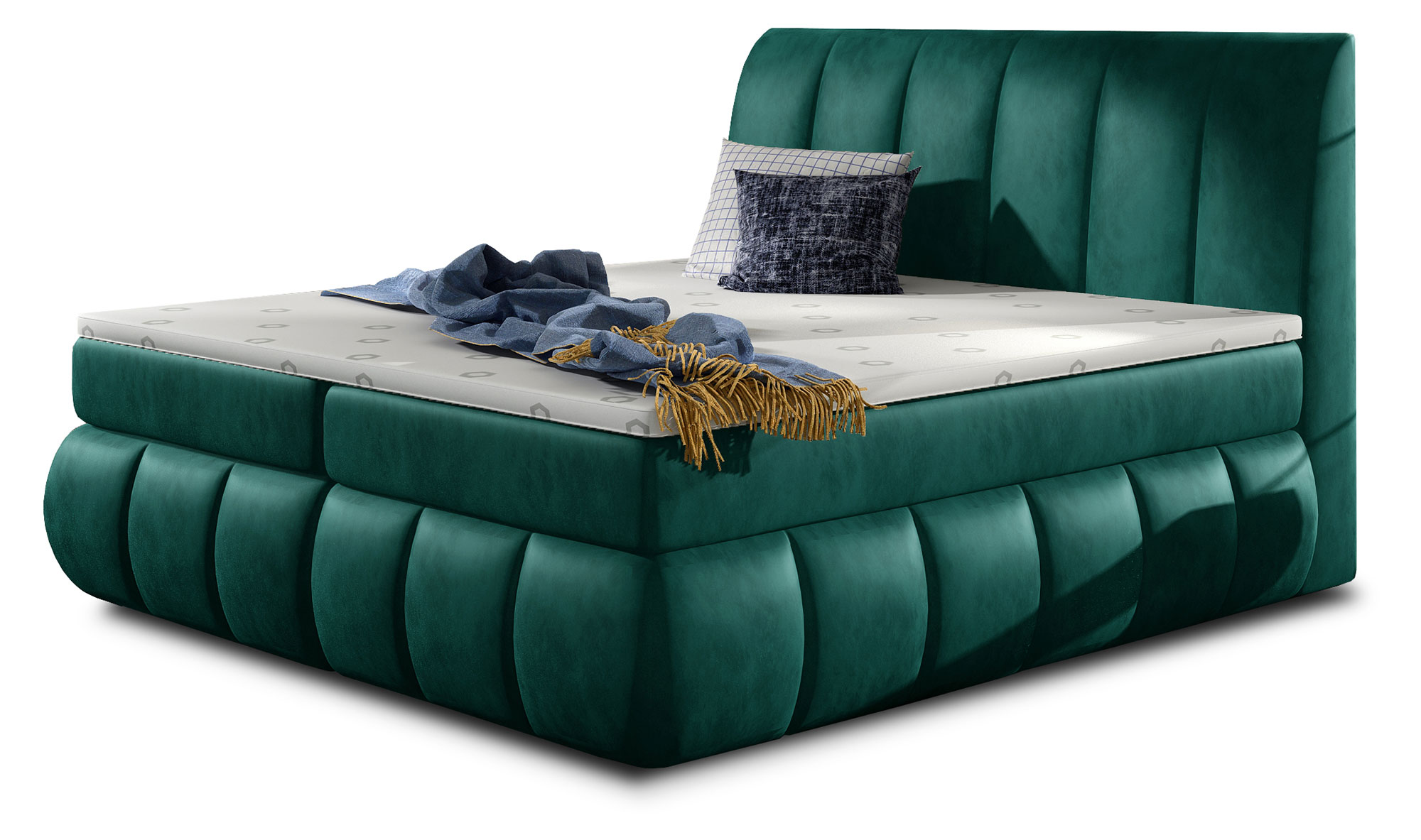 Łóżko kontynentalne Derato 180x200 cm z pojemnikiem zielone welur hydrofobowy - zdjęcie 1
