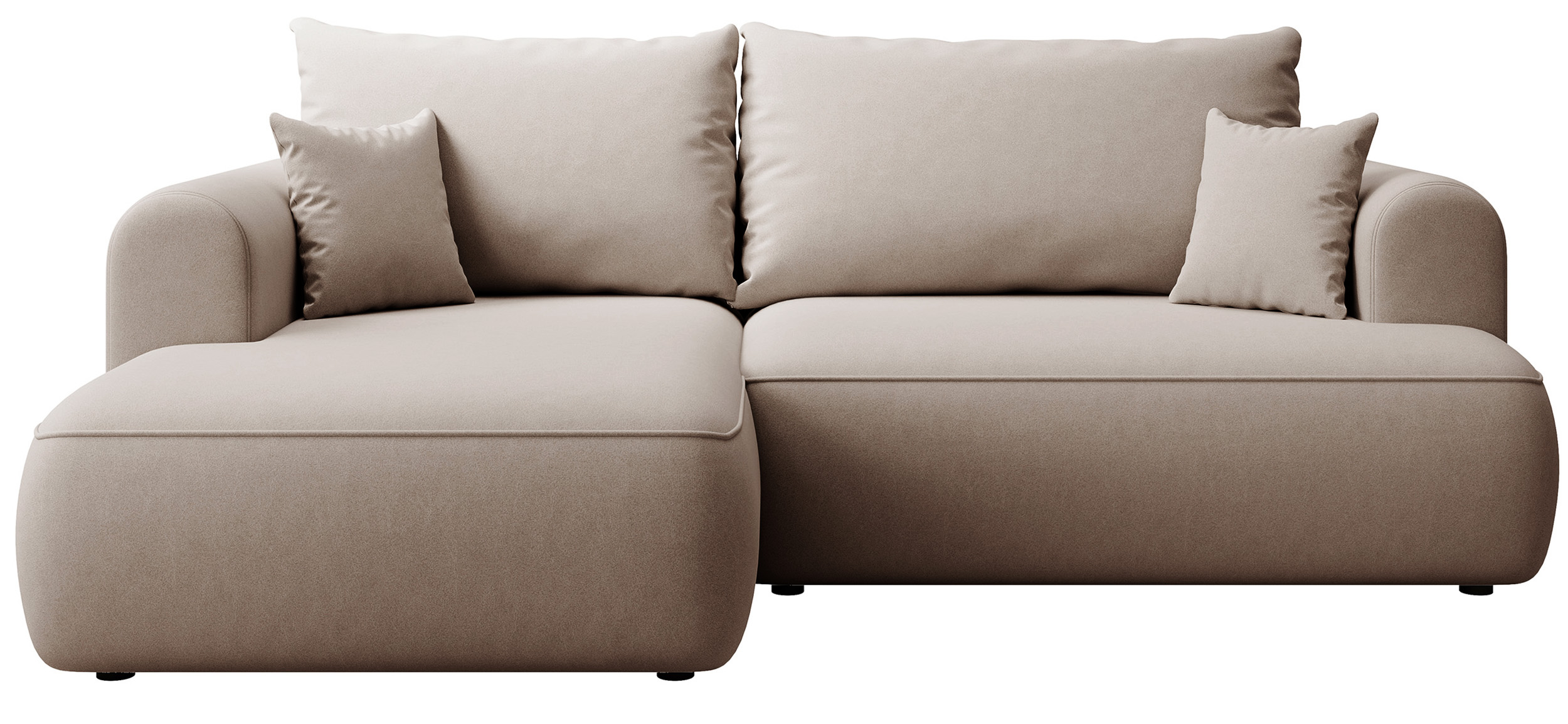 Narożnik z funkcją spania Ovo mini L-kształtny lewostronny z pojemnikiem beżowy welur łatwoczyszczący