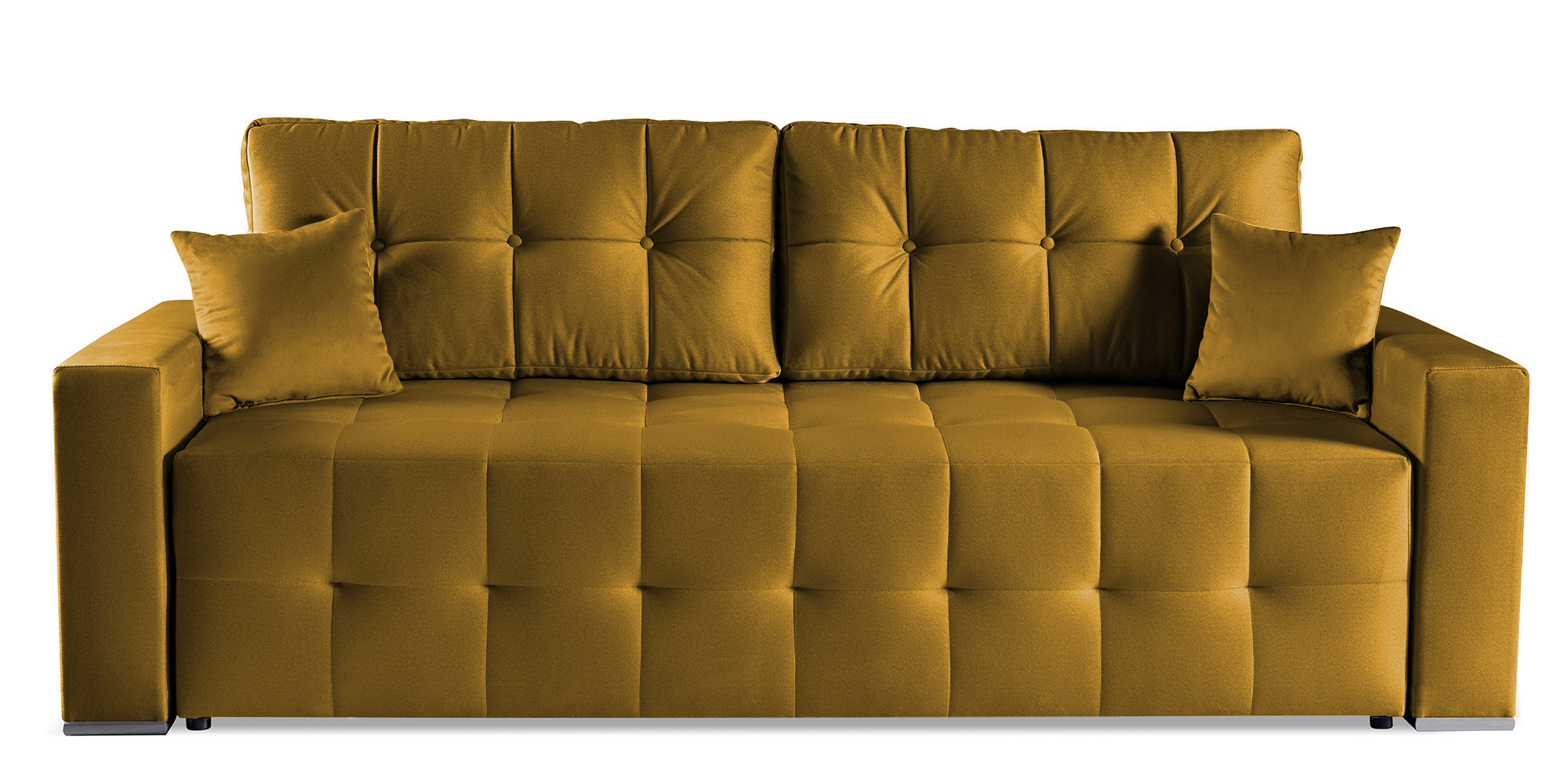 Kanapa rozkładana trzyosobowa Aikola z pojemnikiem musztardowa - zdjęcie 1