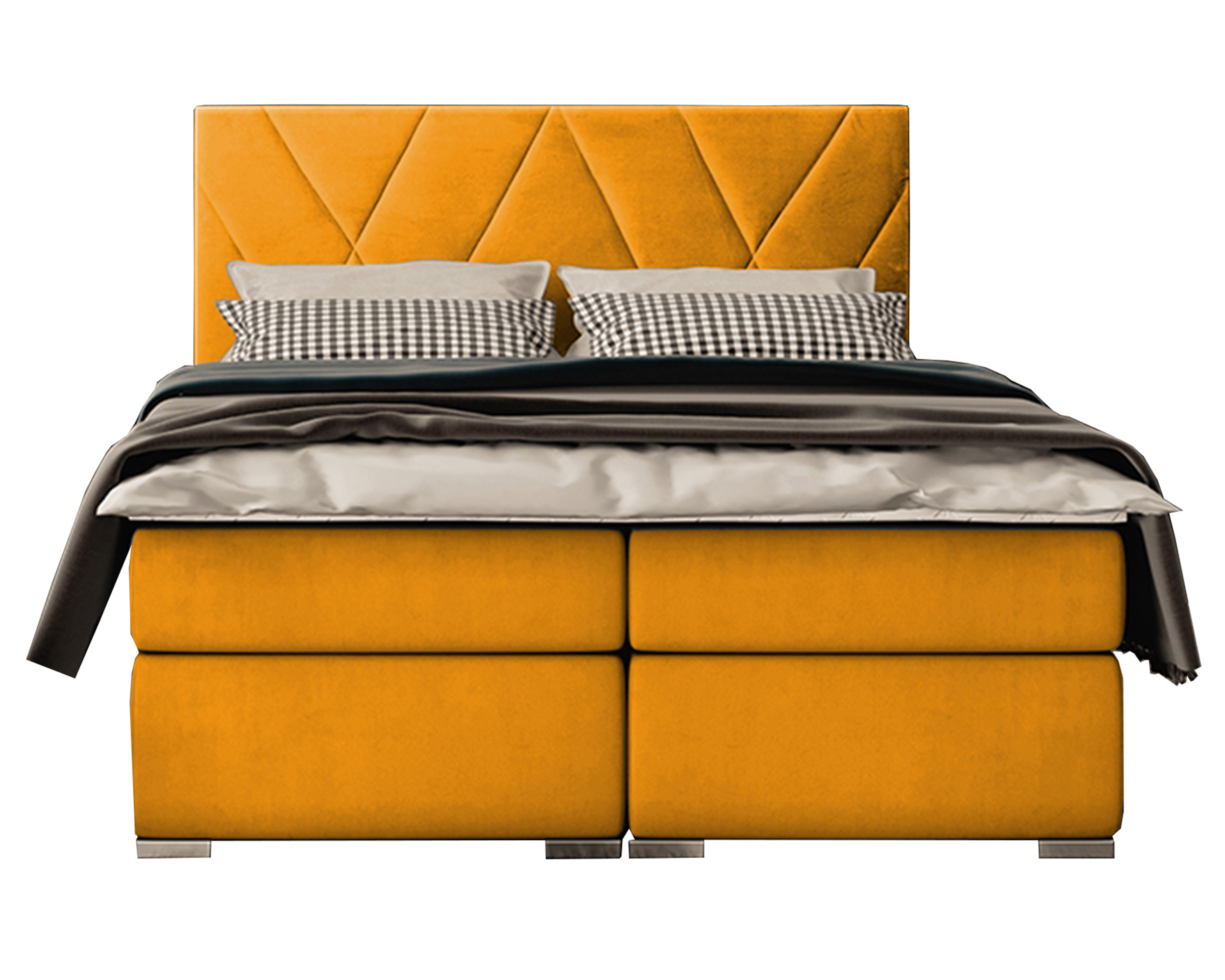 Łóżko kontynentalne 180x200 cm Korello z pojemnikami i topperem musztardowe welur hydrofobowy - zdjęcie 1