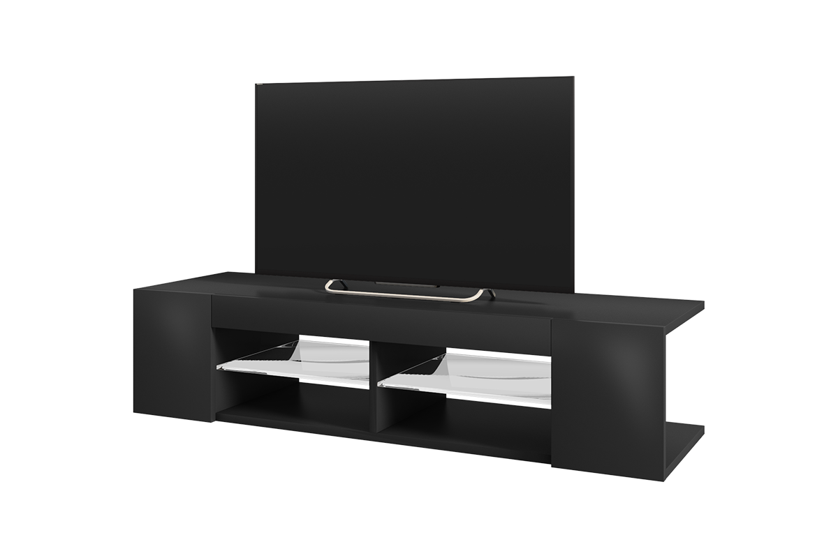 Szafka RTV Mitchell 137 cm Czarny mat / Czarny połysk  - zdjęcie 1