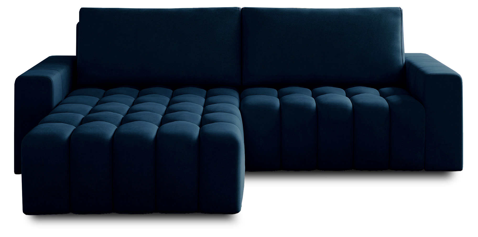 Narożnik z funkcją spania Tinctorius L-kształtny z pojemnikiem granatowy welwet hydrofobowy lewostronny - zdjęcie 1