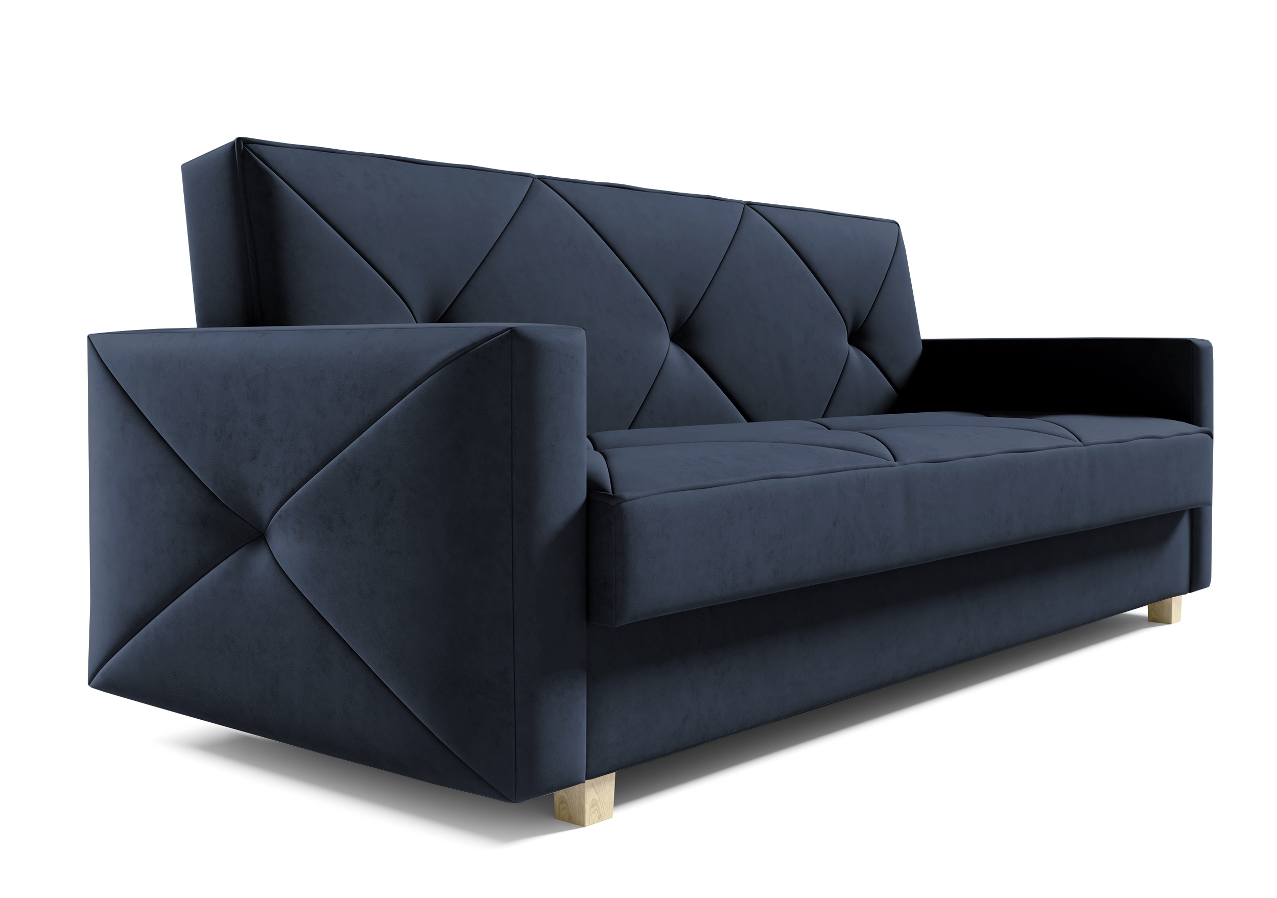 Wersalka trzyosobowa Sobelo granatowa z pojemnikiem welur łatwoczyszczący - zdjęcie 1