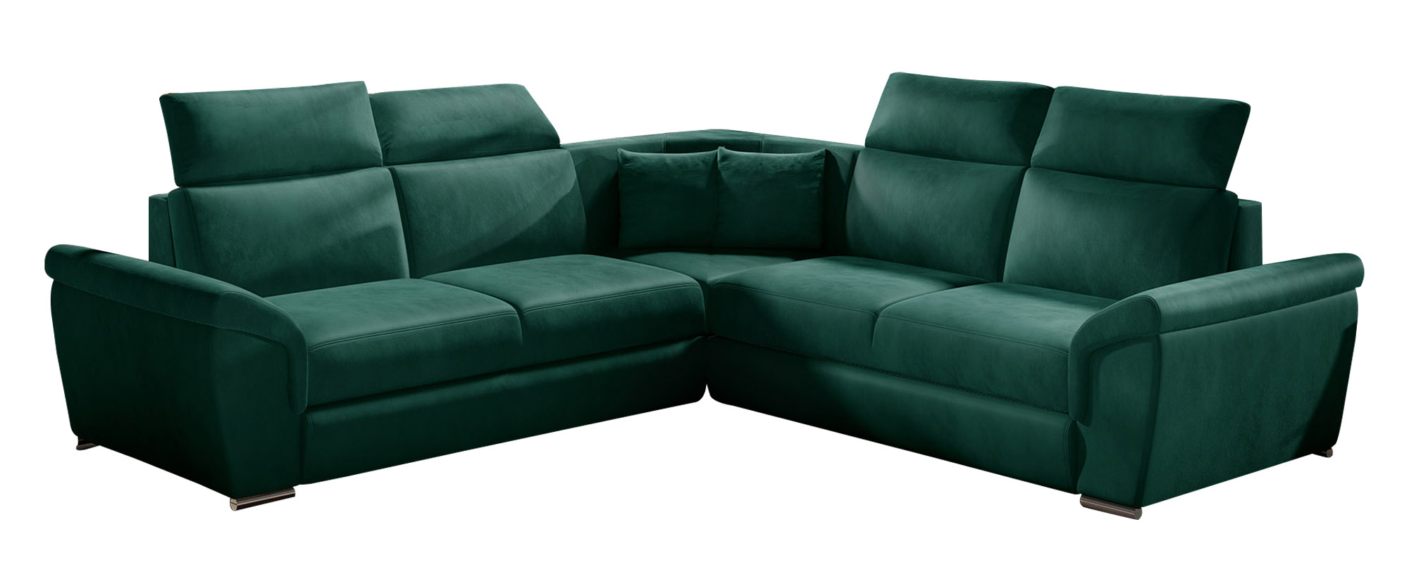 Narożnik z funkcją spania Koraj L-kształtny z pojemnikiem uniwersalny zielony welwet hydrofobowy - zdjęcie 1