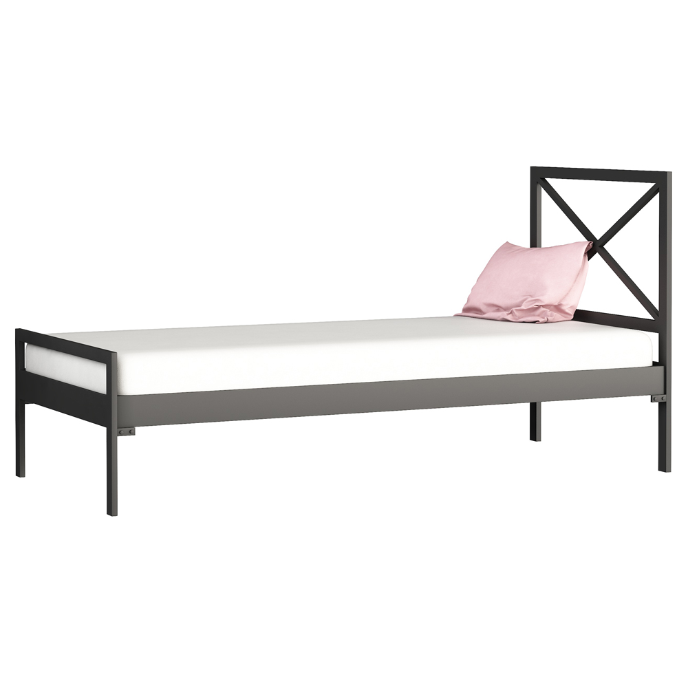 Łóżko pojedyncze Sinna z zagłówkiem metalowe czarne - zdjęcie 1