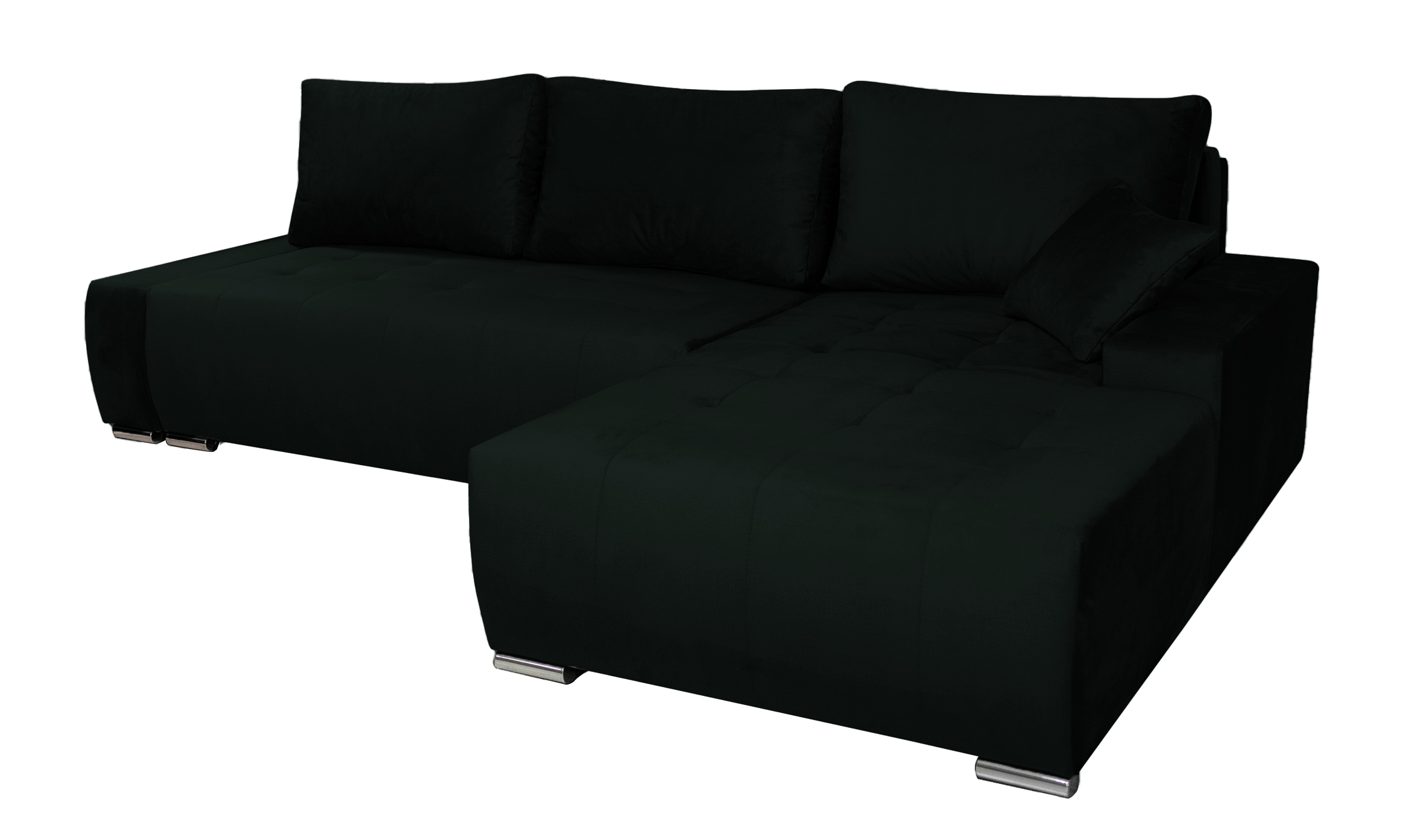 Narożnik z funkcją spania Manados L-kształtny z pojemnikiem butelkowa zieleń velvet prawostronny - zdjęcie 1