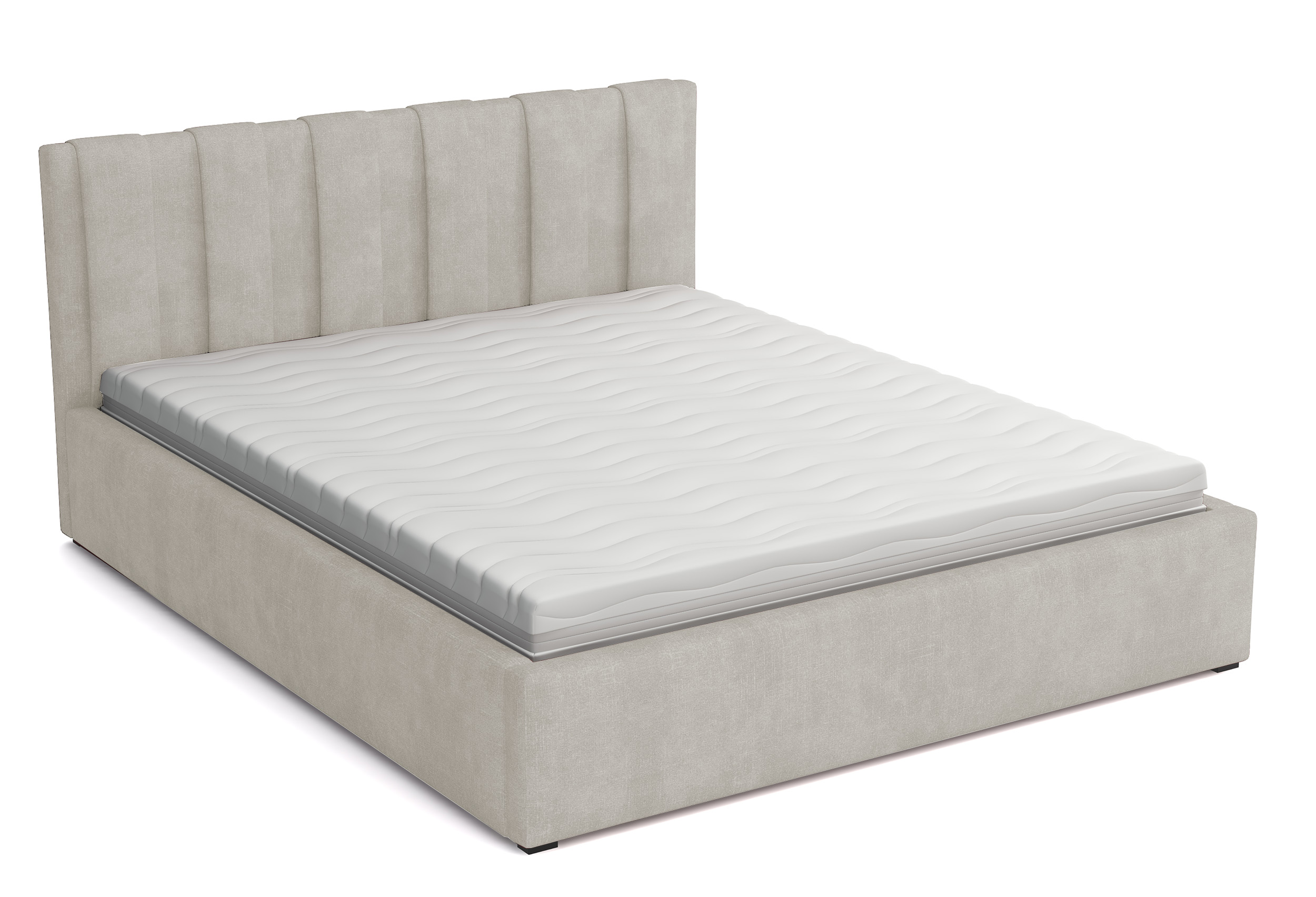 Łóżko tapicerowane 200x200 cm Walence z pojemnikiem stelaż metalowy kremowe welur hydrofobowy - zdjęcie 1