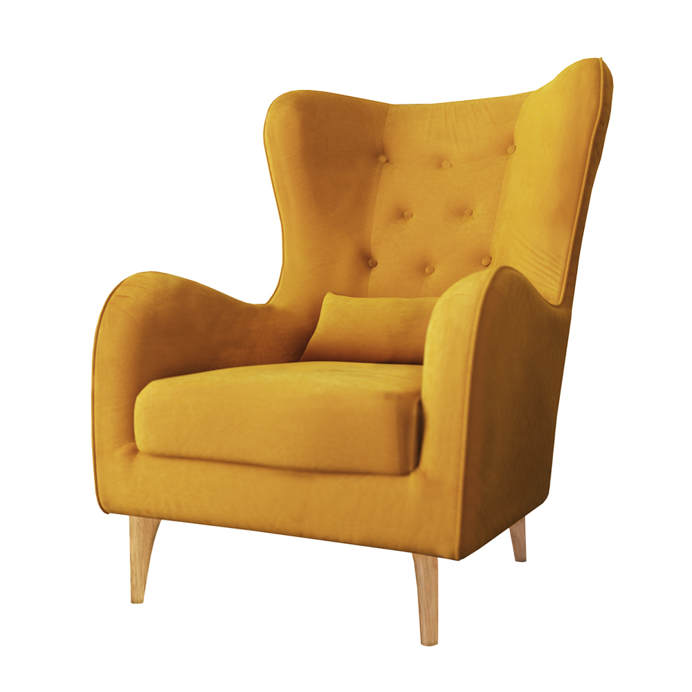 Fotel uszak Calmino Duży żółty velvet - zdjęcie 1