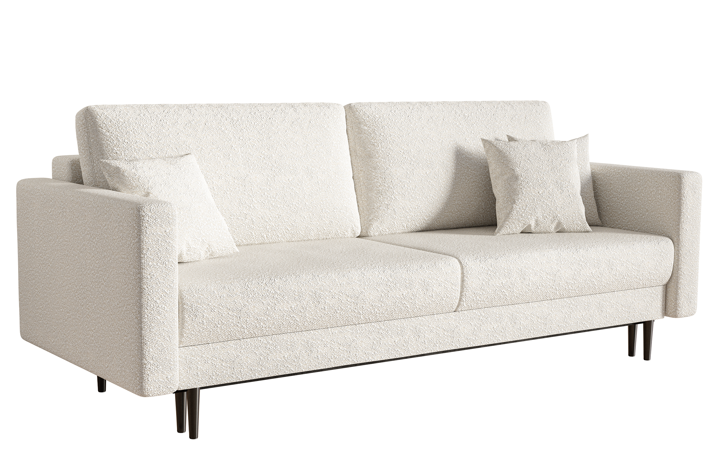 Schlafsofa für drei Personen Valico in cremefarbener Boucle mit schwarzen Beinen - zdjęcie 1