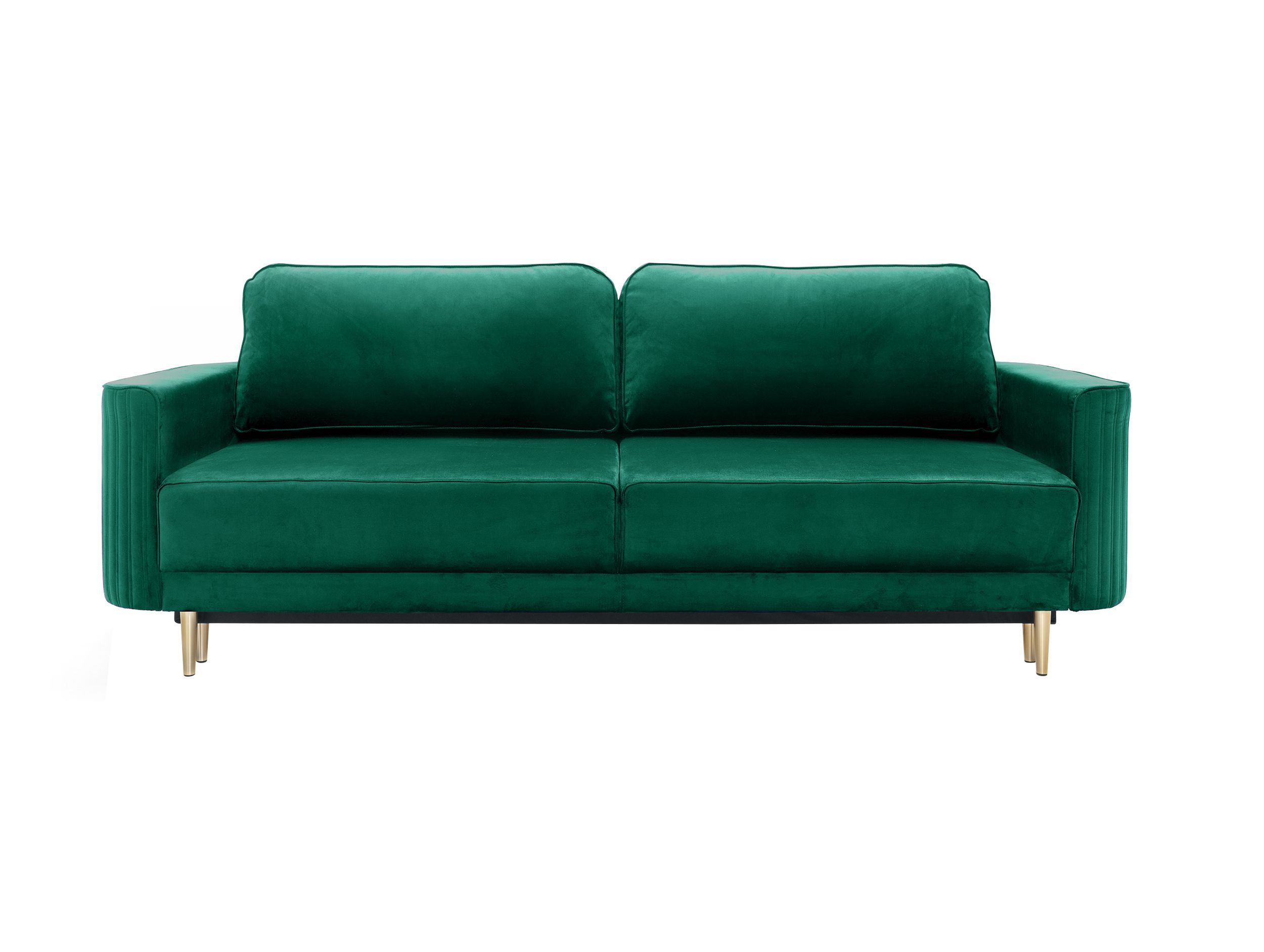 Kanapa rozkładana trzyosobowa Terenzo z pojemnikiem na złotych nogach zielona - zdjęcie 1