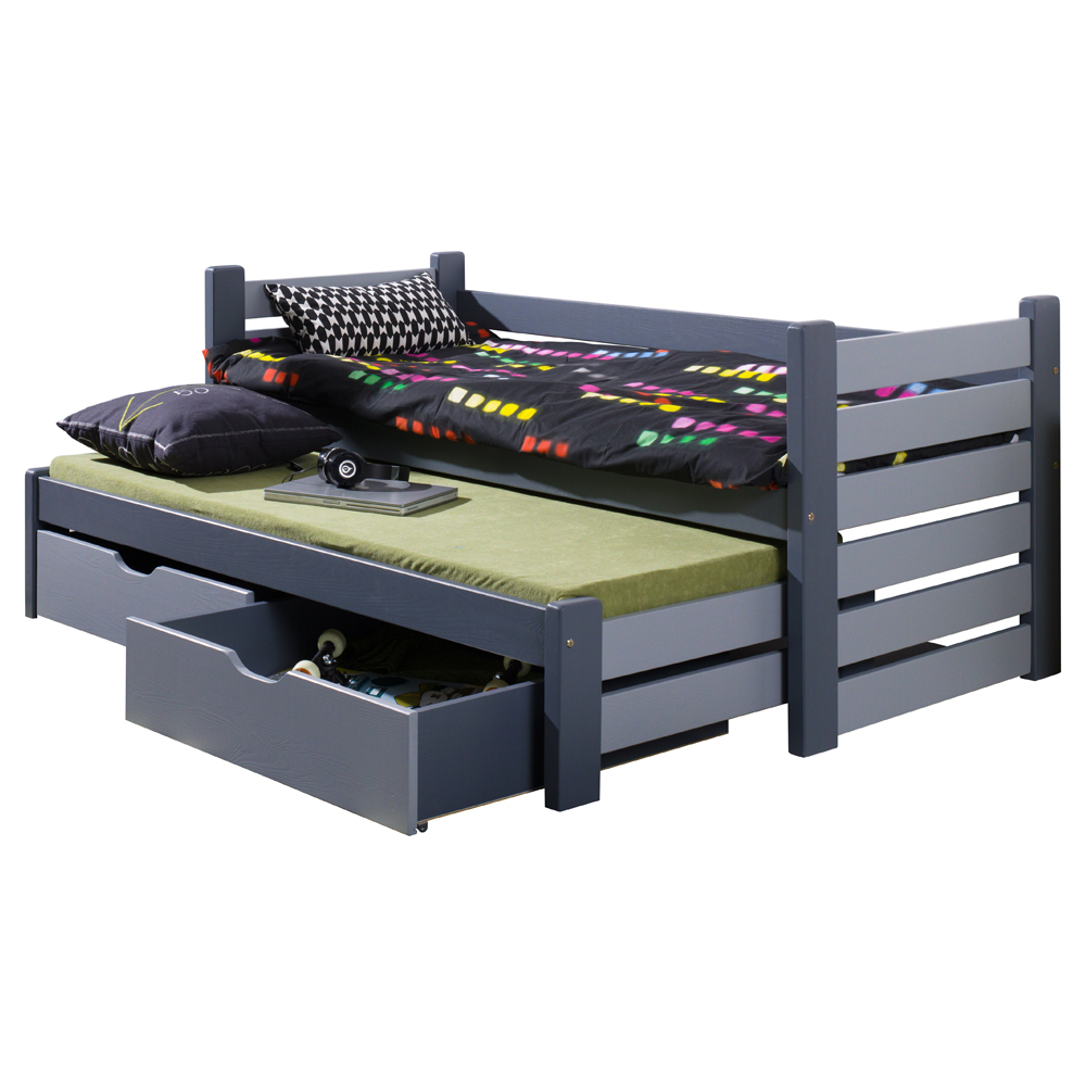 Łóżko młodzieżowe z dwoma posłaniami Algete dwie szuflady grafitowo-szare - zdjęcie 1