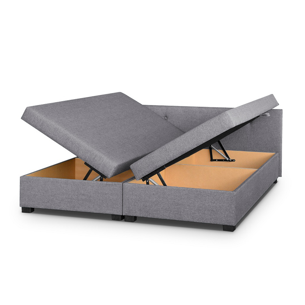 Łóżko kontynentalne 160x200 cm Abosped z pojemnikami jasnoszare plecionka