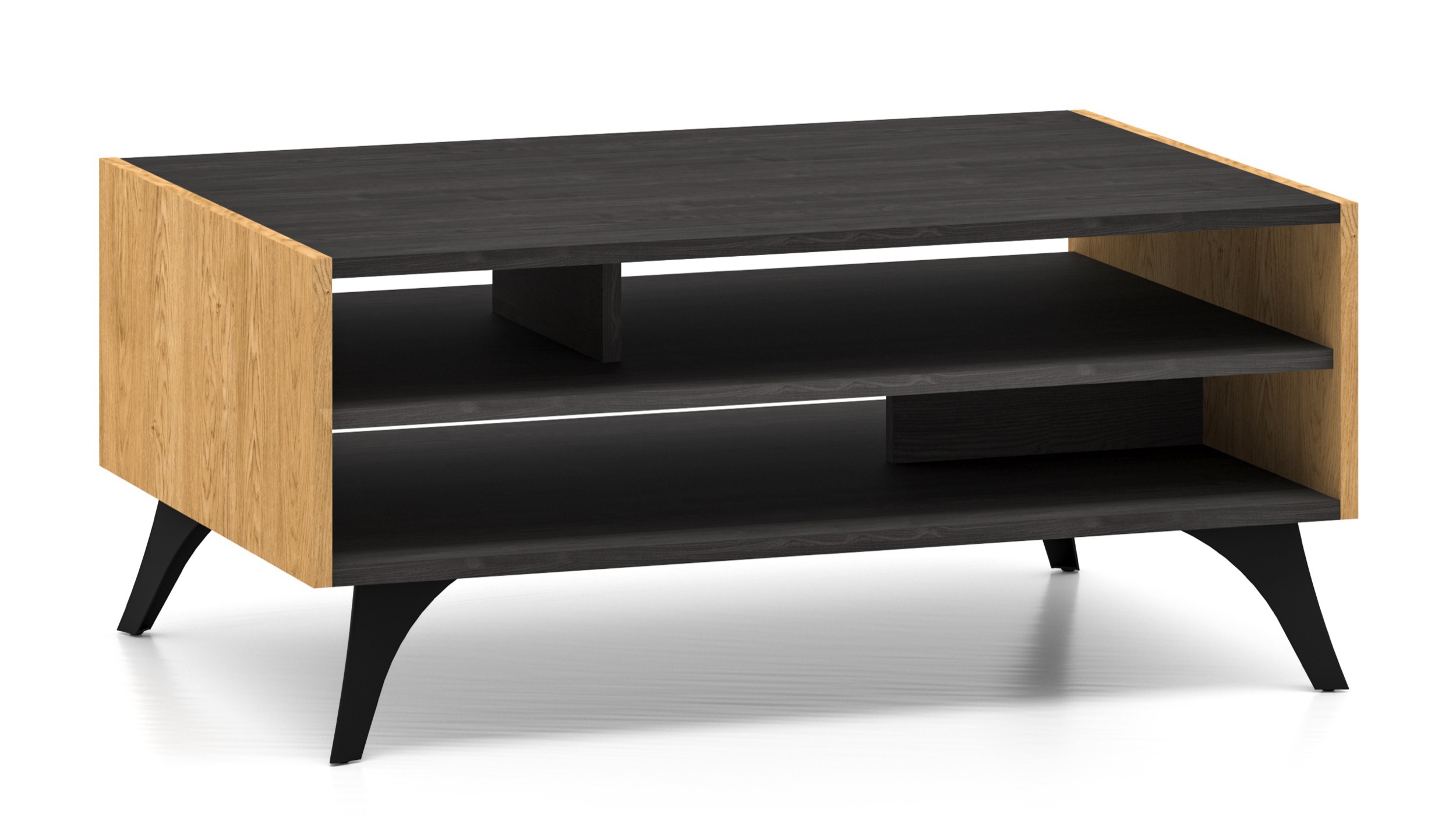 Couchtisch Toscania mit Regalen 60x90 cm Baltic Dune Eiche / Portland Esche Schwarz - zdjęcie 1