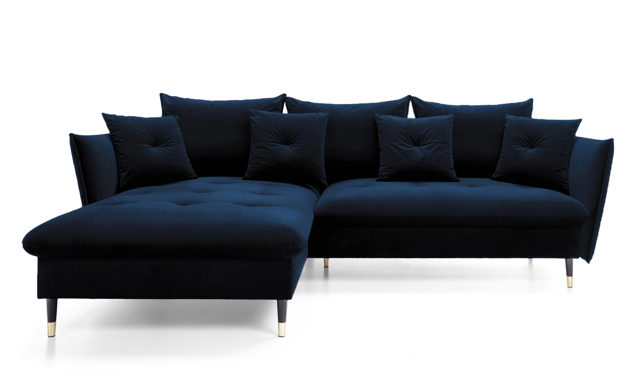 Narożnik z funkcją spania Balze L-kształtny z pojemnikiem granatowy velvet hydrofobowy lewostronny - zdjęcie 1