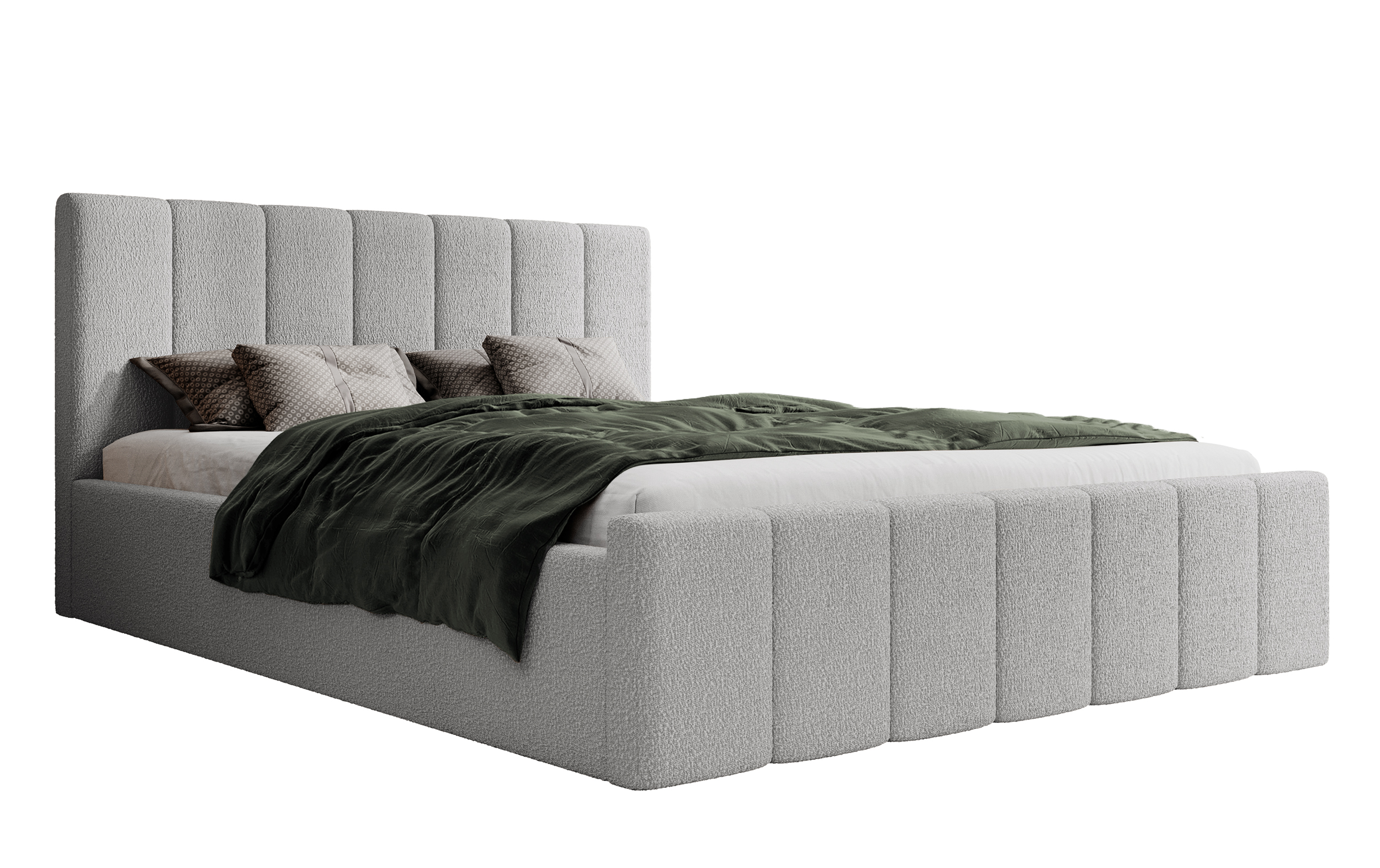 Łóżko tapicerowane 140x200 cm Neroma szare z pojemnikiem boucle nogi czarne - zdjęcie 1