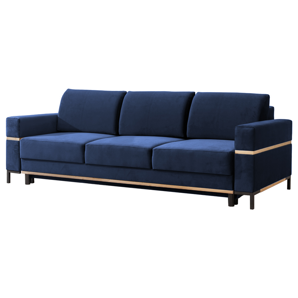 Kanapa rozkładana trzyosobowa Barberi 234 cm z pojemnikiem granatowa welur  - zdjęcie 1