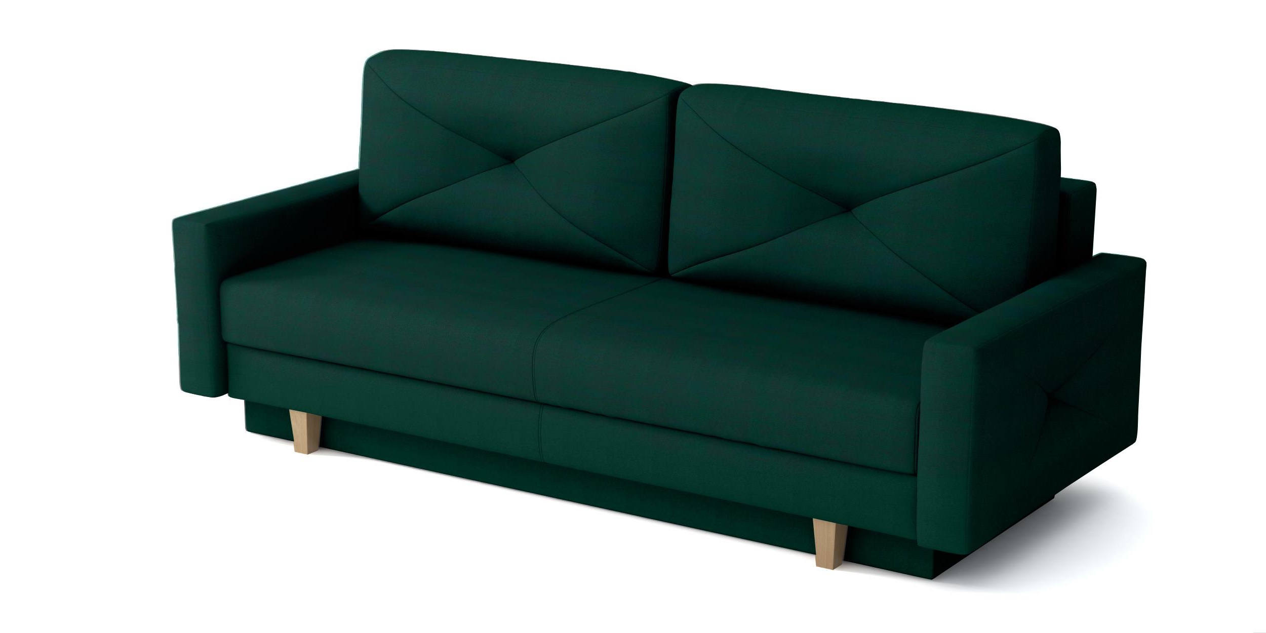 Kanapa rozkładana trzyosobowa Lartes z pojemnikiem zielona welur hydrofobowy - zdjęcie 1