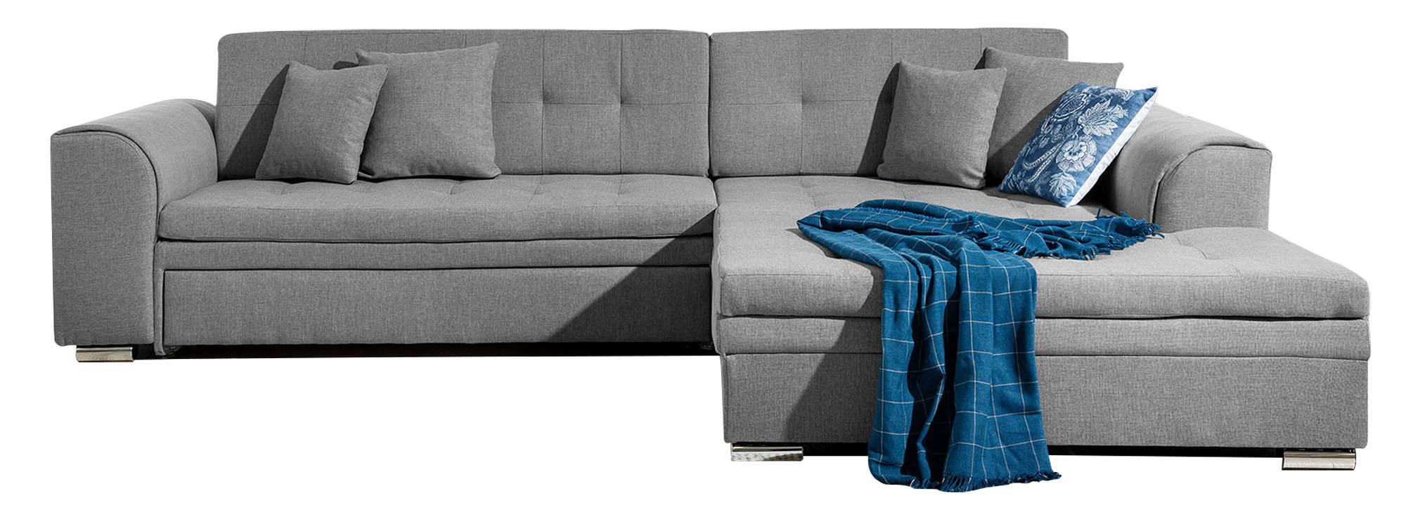 Narożnik z funkcją spania Ralkato L-kształtny szary plecionka prawostronny - zdjęcie 1