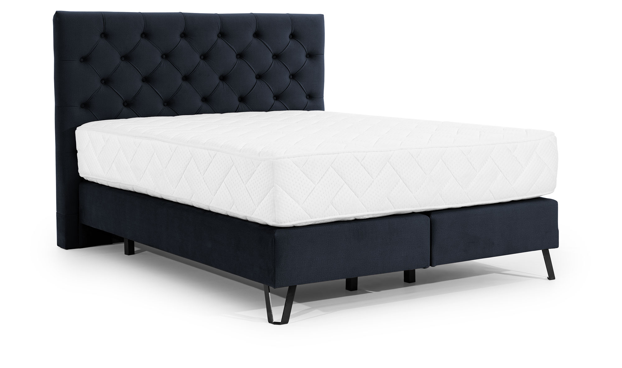 Łóżko kontynentalne 140x200 cm Piorneo granatowe welwet hydrofobowy - zdjęcie 1